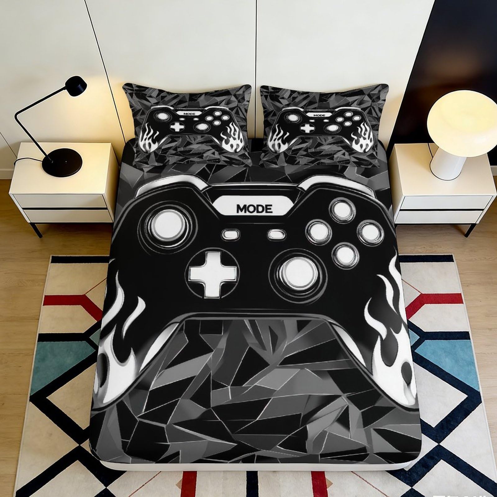 3D Printed gaming controller Fitted Sheet, wrinkle resistant Microfiber, anti-slip, guest room, bed cover for apartment bedding 140x200x25cm
