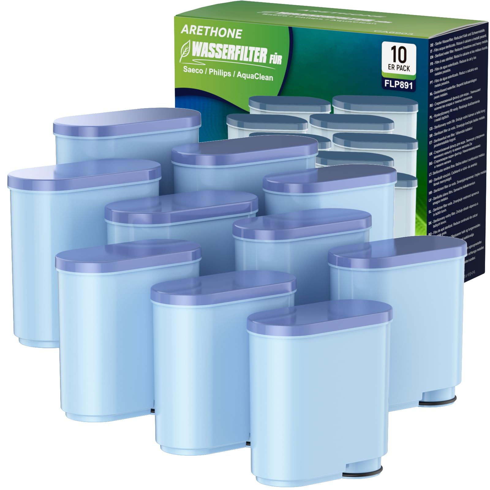 ARETHONE Wasserfilter für Philips AquaClean CA6903/10 CA6903/22 CA6707/20, Kompatibel mit Saeco und Philips Latte Go Kaffeevollautomaten Filter, Reduziert Verunreinigungen(10 Stück)