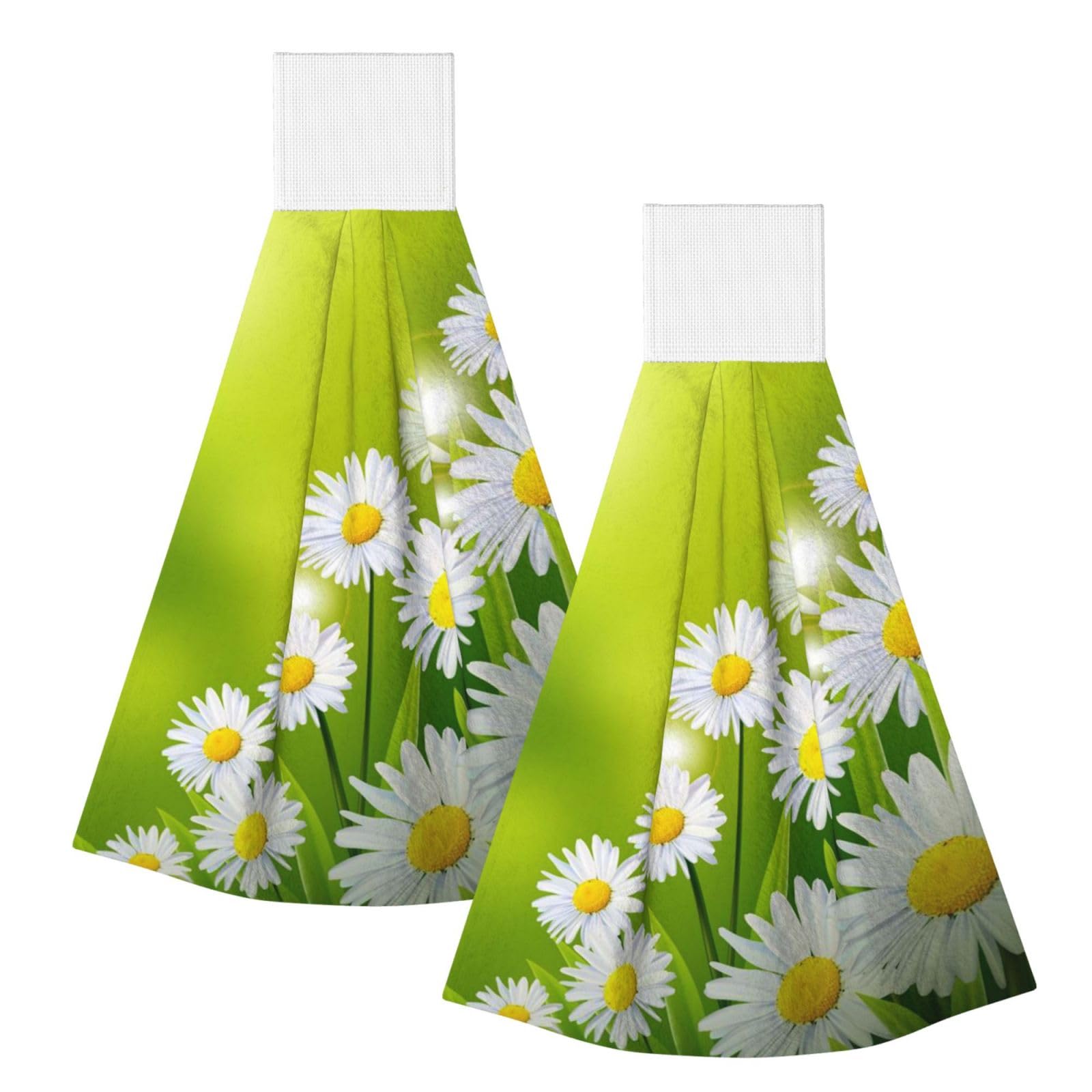 DOPKLNA Floral Flowers Daisies, 2 Pcs Hanging Coral Fiber Hand Towels for Bathroom, Absorbent Kitchen Towels