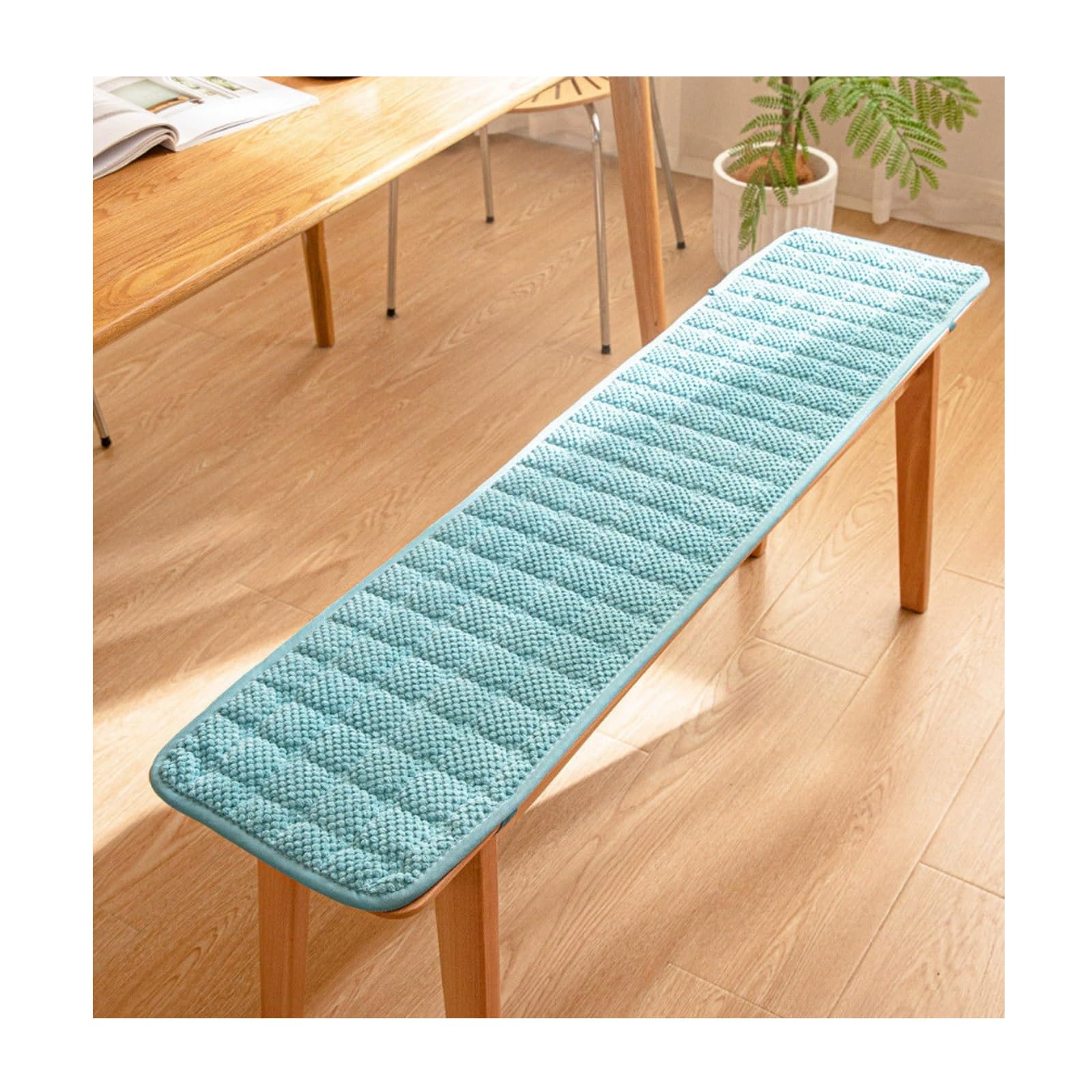 Cojín para banco exterior azul claro de 150 cm antideslizante para sofás y muebles de jardín