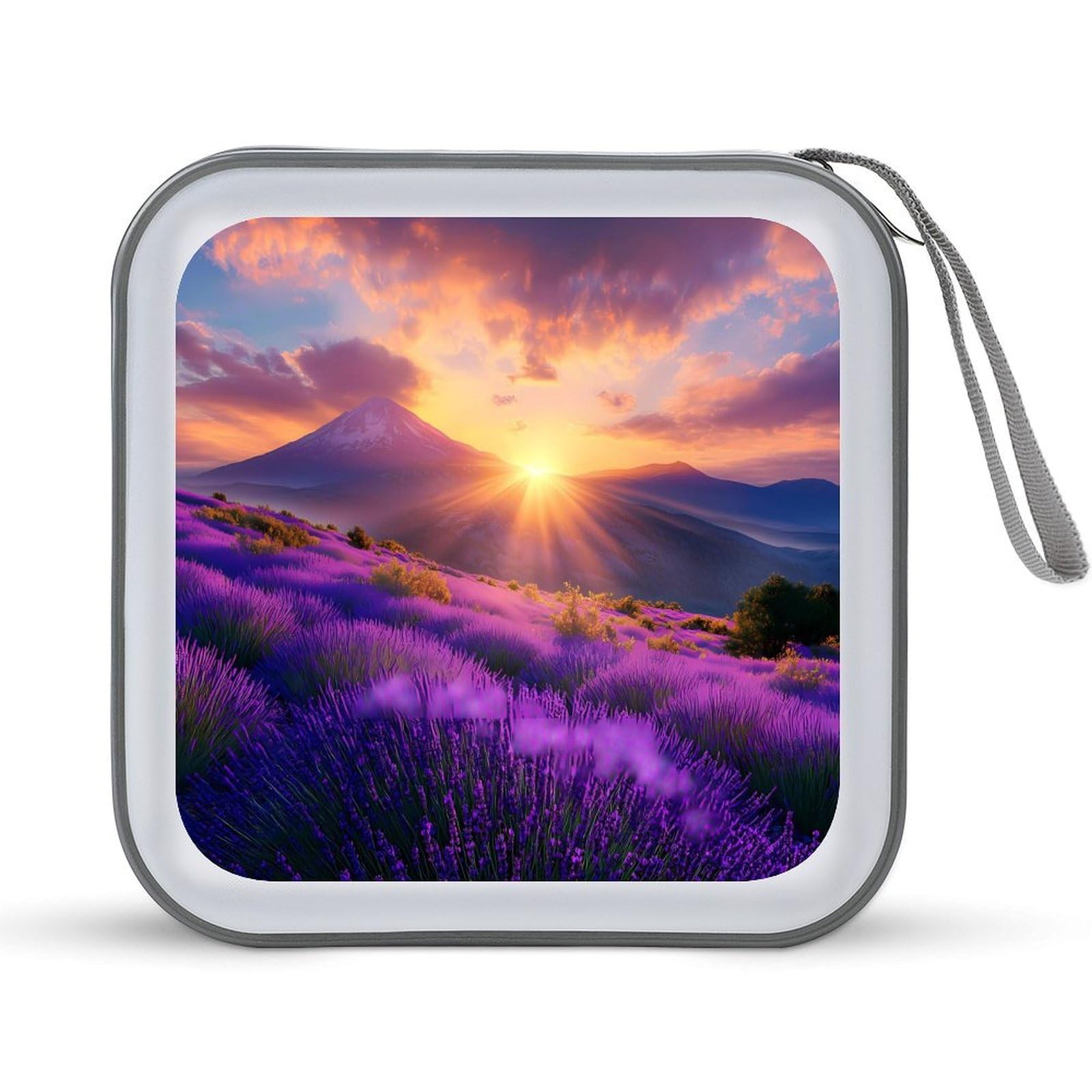 Lavender Flower Mountain Landscape Spring CD Case Portable DVD Holder Storage Organizer for Home Travel