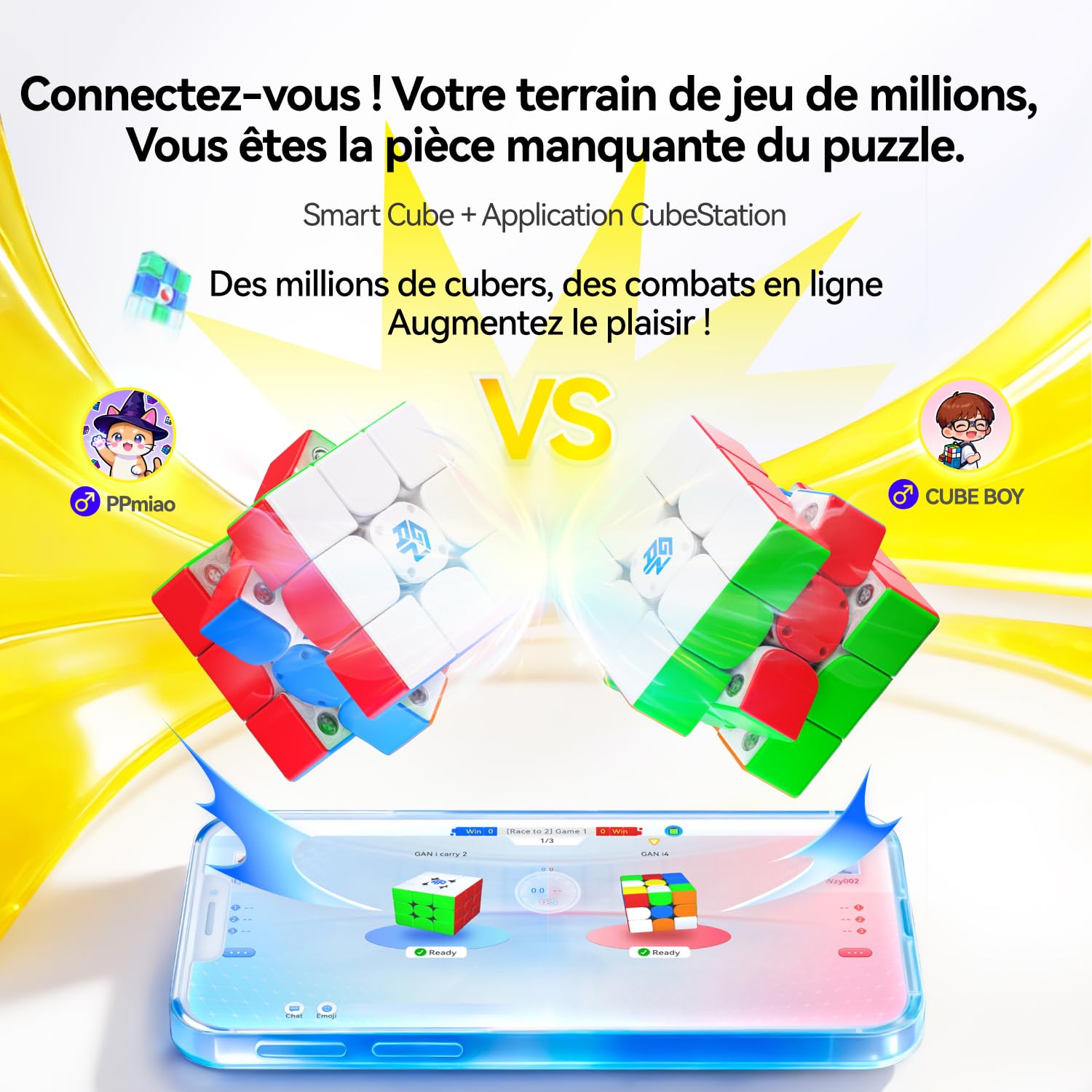 GAN 356 i Carry 4, Speed Cube Connecté Bluetooth 3x3 Magnétique Intelligent Électronique avec Suivi des Mouvements, des Étapes et Minuterie Via Application, Compétitions en Ligne(Version Mat)