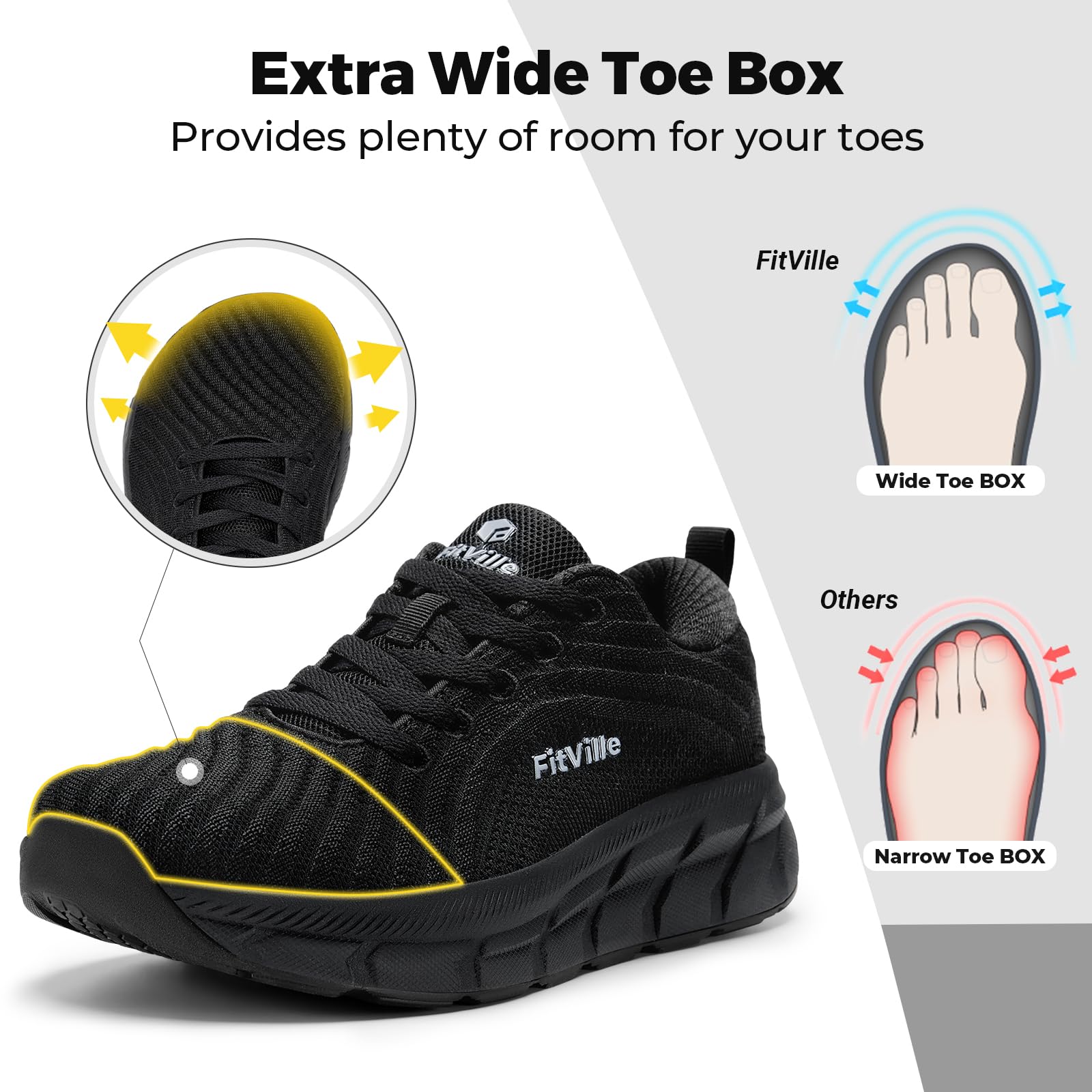 FitVille Damen Laufschuhe Weit Turnschuhe Atmungsaktiv Sportschuhe Leichte Joggingschuhe Sneaker Bequeme Walking Schuhe