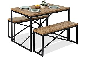 Best Choice Products 45.5" 3-Piece Bench Style Space-Saving 4 Person Dining Table...