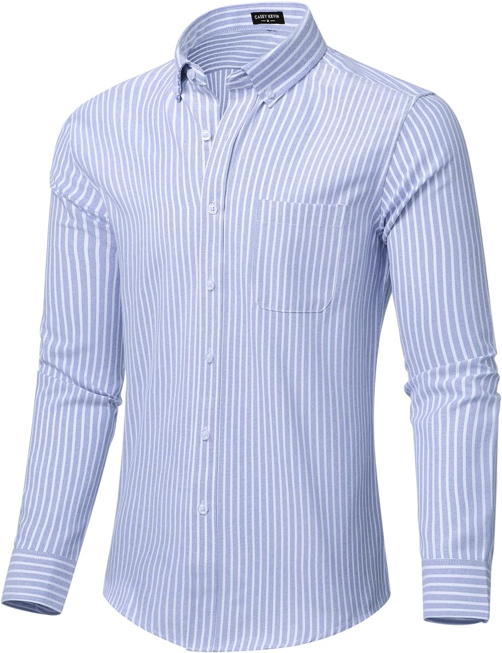 Men's Long Sleeve Oxford Shirt Cotton Business Casual Button Down Shirt with Pocket, Stripes Shirts