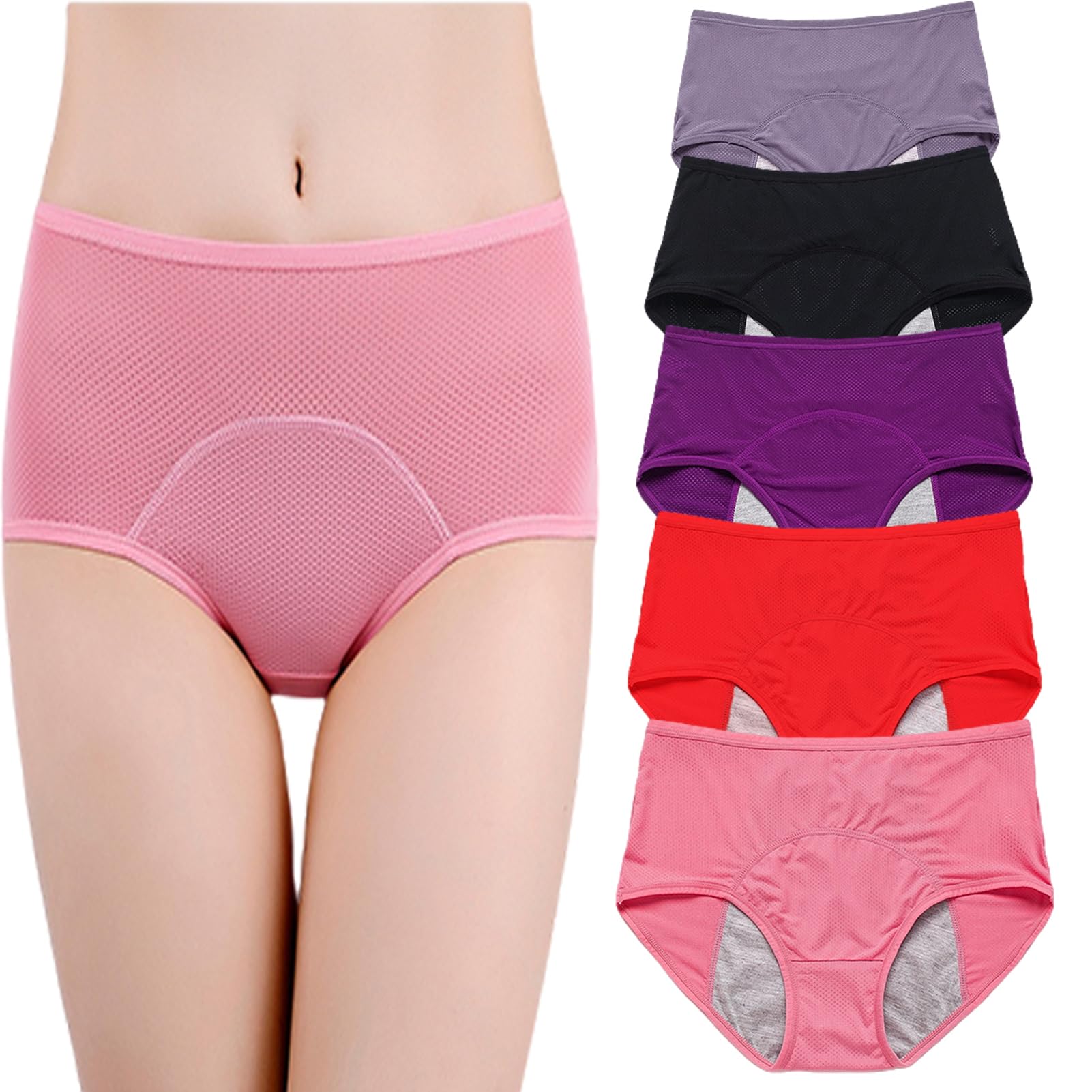 Ropa Interior para incontinencia, Bragas de algodón para Mujer, Ropa Interior posparto Transpirable, Bragas de algodón menstruales a Prueba de Fugas, Paquete de 5 (A XL) (C 8XL)