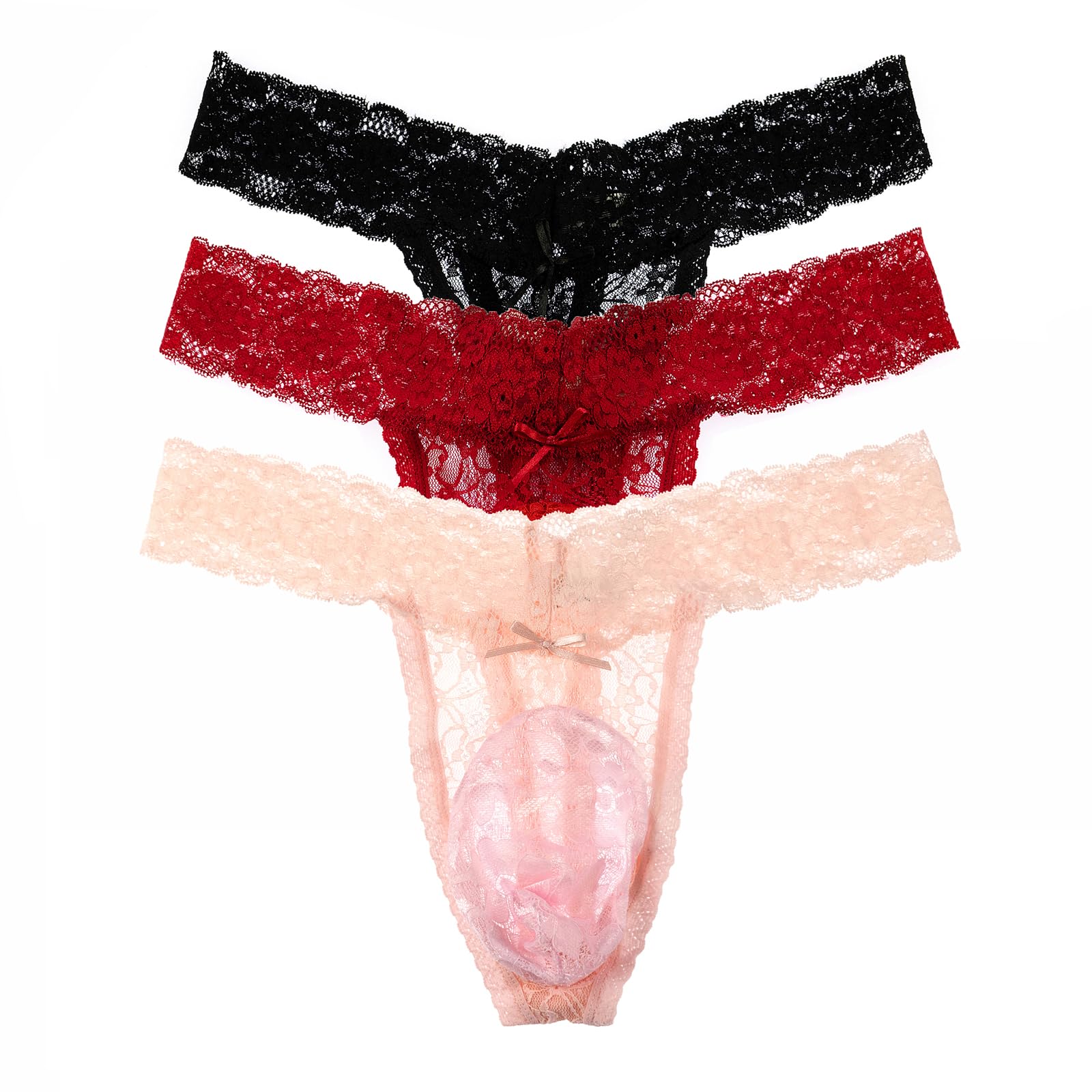 IPHREECOMen's Lace Sissy Pouch Panties Hipster Panty Thongs G String Bikini Briefs Lingerie Underwear T Back