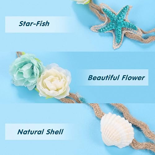 Miniatura 5 de Beaupretty 2 diademas de sirena, accesorios para el cabello de sirena, accesorios para el cabello de flores, diadema de concha, accesorios de