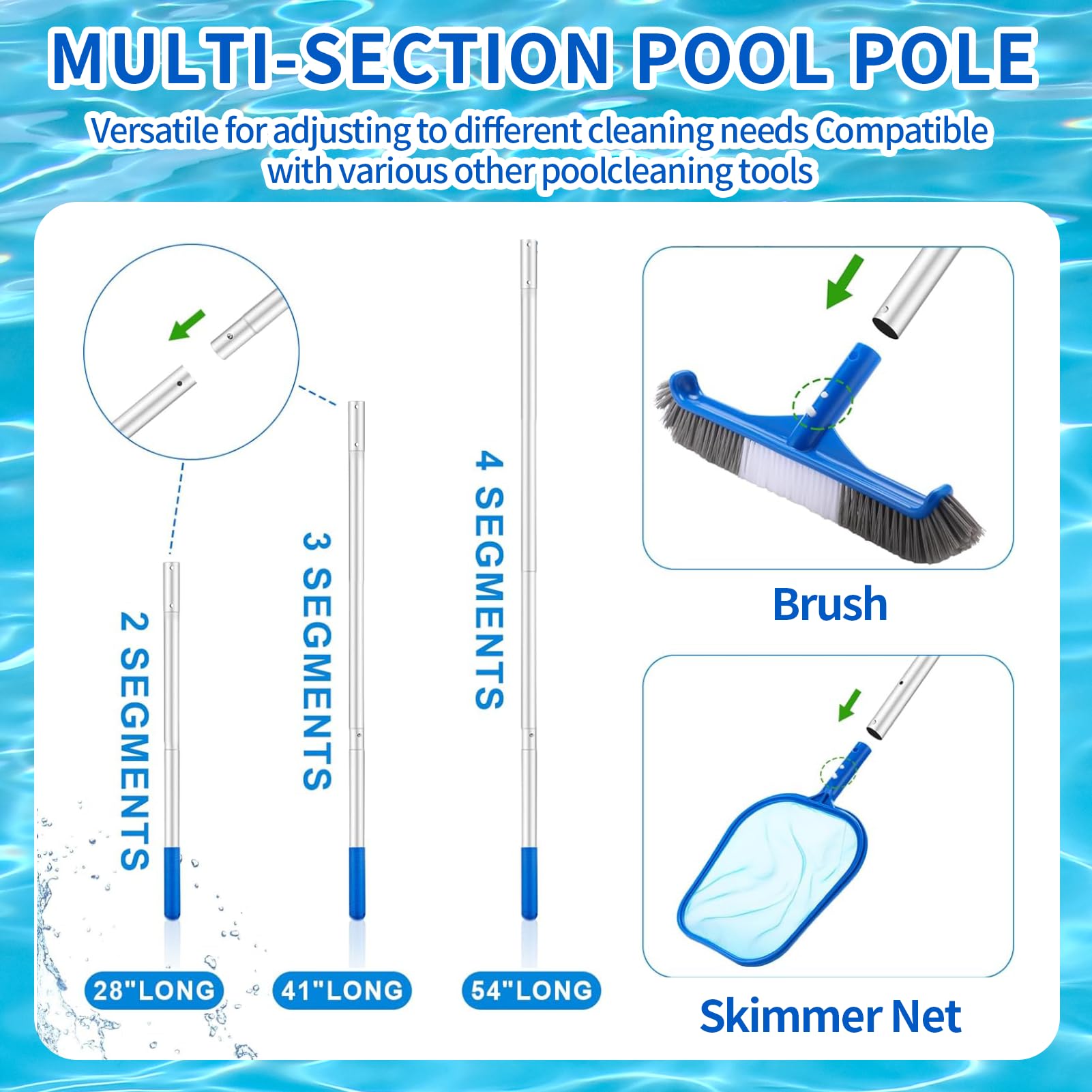 Kit de nettoyage de piscine, filet de 150 cm, brosse de piscine en maille fine avec poteau en aluminium de 119,4 cm pour maison, jardin, étang, spa (brosse de piscine + filet)