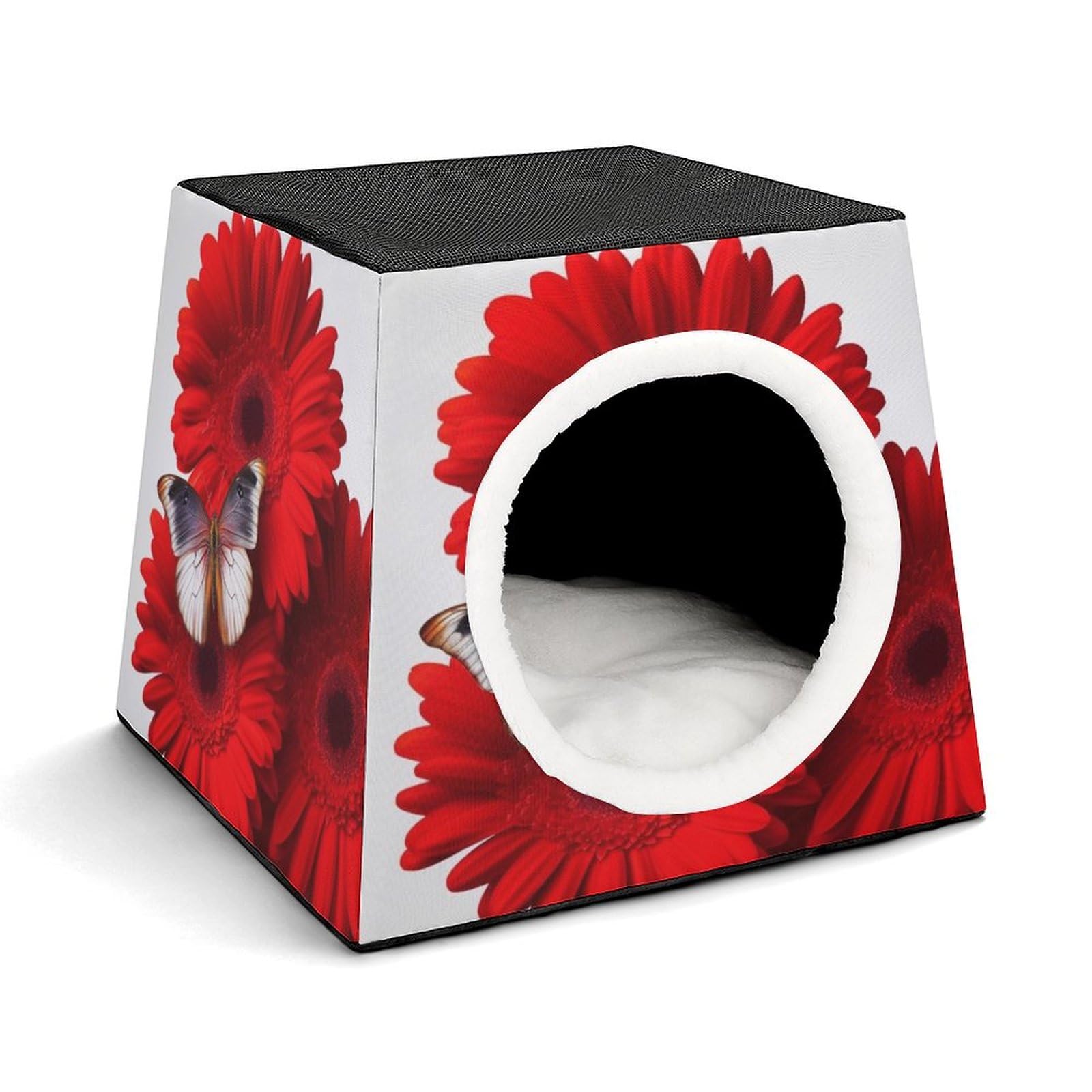 Nichoir pour animaux de compagnie aux fleurs rouges et papillons
