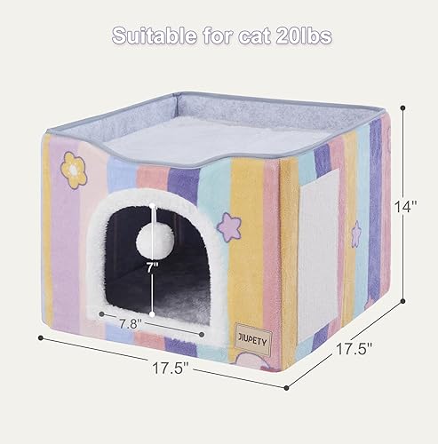 Miniatura 4 de Jiupety Cama para gatos para 2 gatos, casas de gatos para gatos de interior con almohadilla para rascar y juguete de bola para gatos, cama plegable