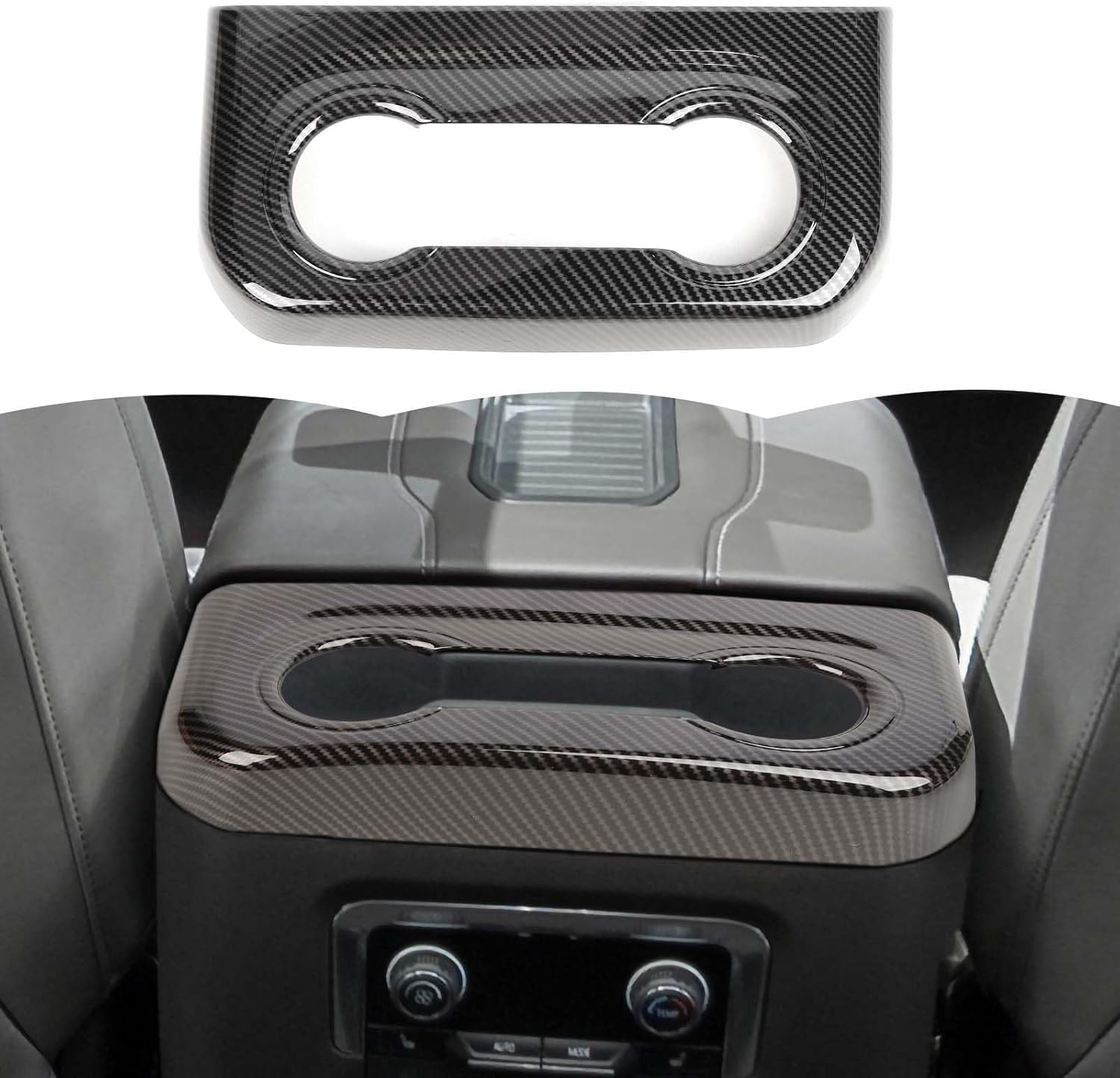 Carbon Fiber Rear Cup Holder Panel Trim Cover Decoration Interior Accessories Compatible with Chevy Suburban SUV 2020-2023,for GMC Yukon 2021-2023,for Chevrolet Tahoe 2021-2023