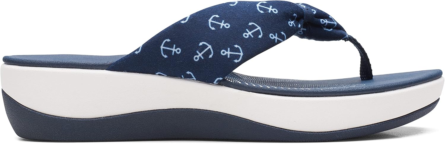 Clarks Women's Arla Glison Flip-Flop 9 Navy Textile With White Anchors