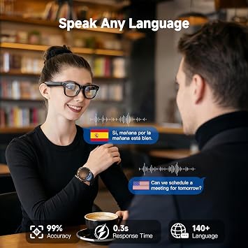 AI Smart Glasses with Camera, 4K Video Recording Glasses & 8MP Photo Capture, Open-Ear Bluetooth Audio Sunglasses, Real-Time Voice Translation, AI Assistant & Object Recognition for Travel Vlog