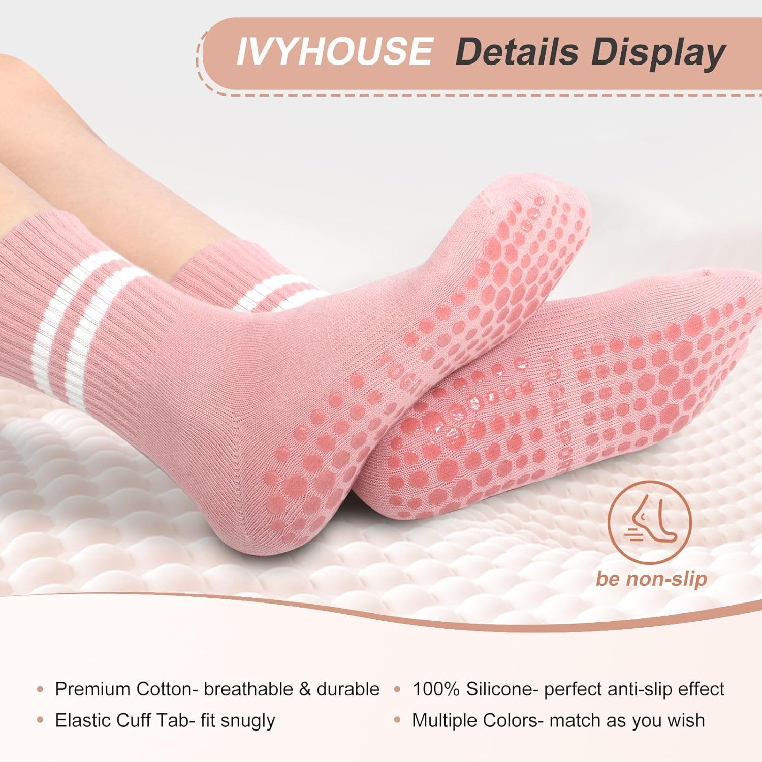Ivyhouse 3 Pairs Womens Pilates Socks with Grips Non Slip Yoga Socks Barre Gym Athletic Grippy Socks for Women - Image 4