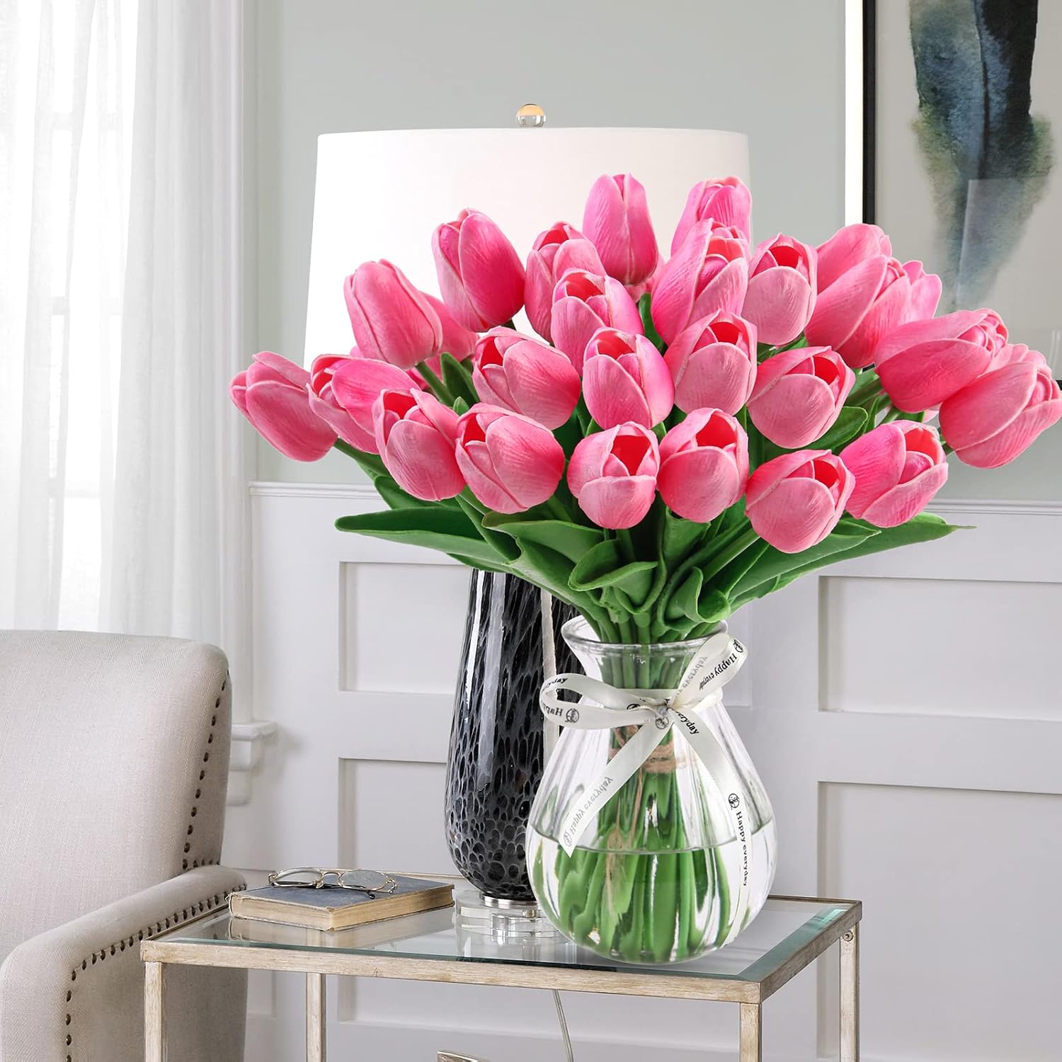 Starryle 10Pcs Pink Tulips Real Touch Artificial Flowers Fake Flowers for Decoration Faux Flowers for Home Kitchen Office Wedding Spring Holidays Valentine's Day Decor