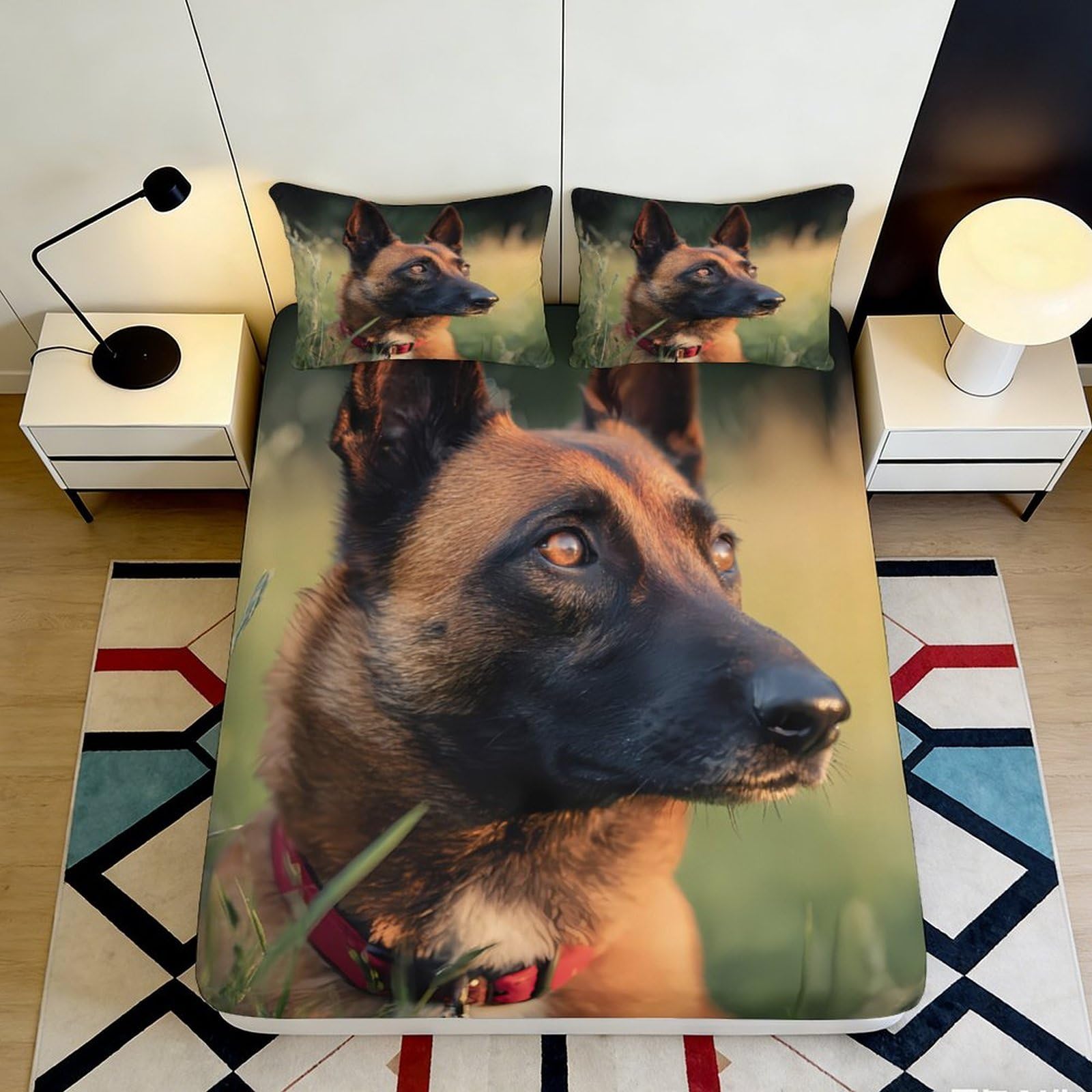 Jqzkxnhpbr Style-6 3D Printed Belgian Malinois Fitted Sheet Microfiber Soft Breathable Dog Portrait Bed Cover For Bedroom Guest Room Decor 90X200x25cm