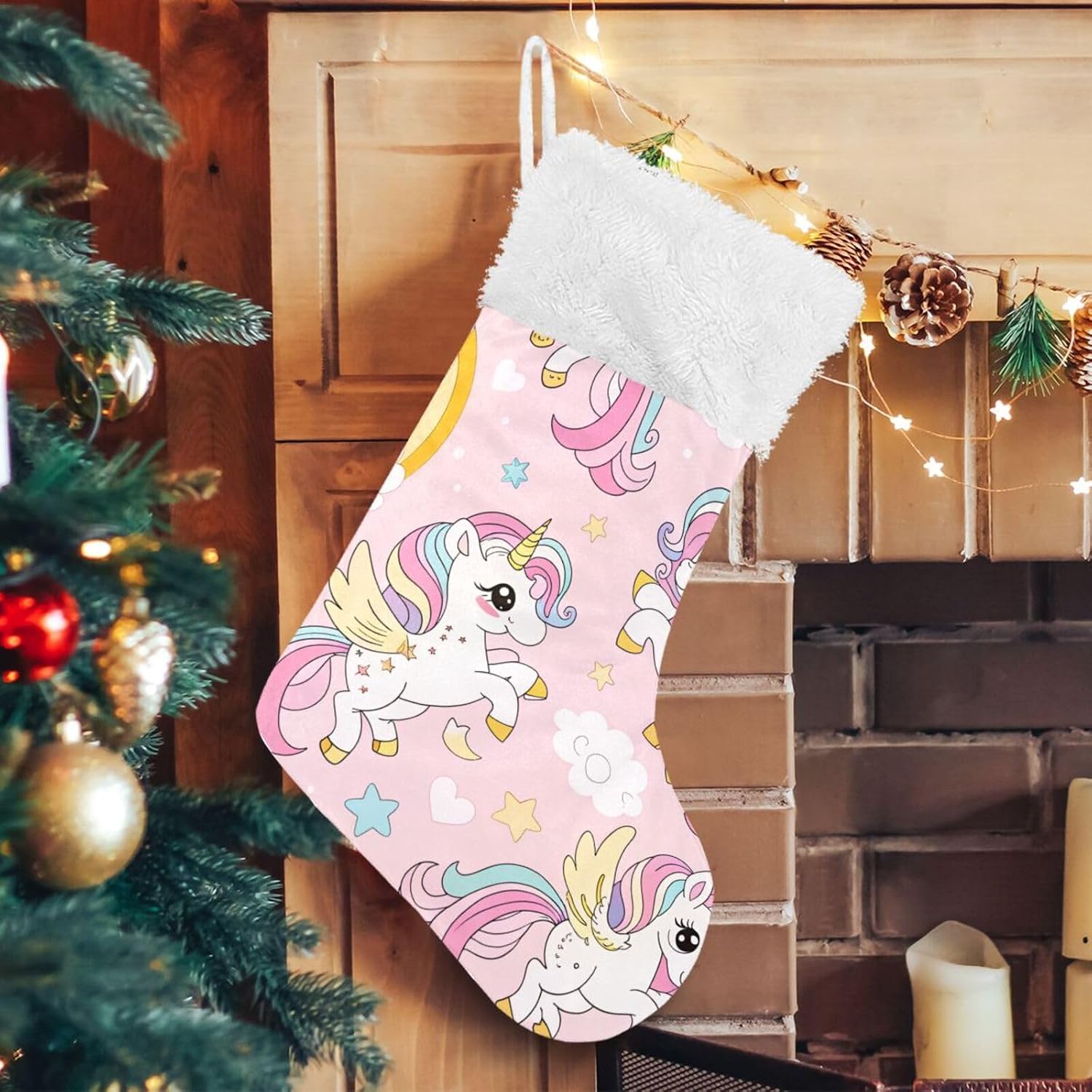 Kigai 1 PCS Christmas Stocking Cute Horse Big Warm 18 x 12 Inch Hanging Xmas Stockings Decoration for Family Holiday Party Ornaments Decor Fireplace