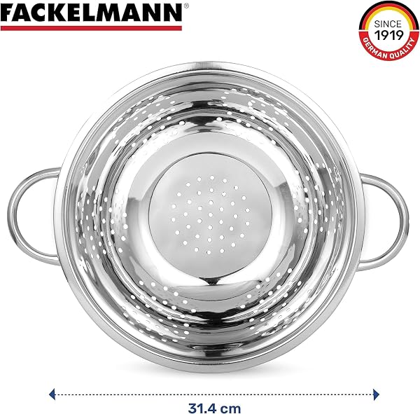 Fackelmann Colador de Cocina y Escurridor en Acero Inoxidable, Colador con Asas y Peana Estable, Idóneo para Escurrir Ensalada, Pasta, Arroz, Legumbres y Verduras, 24cm, 1 ud. - 2