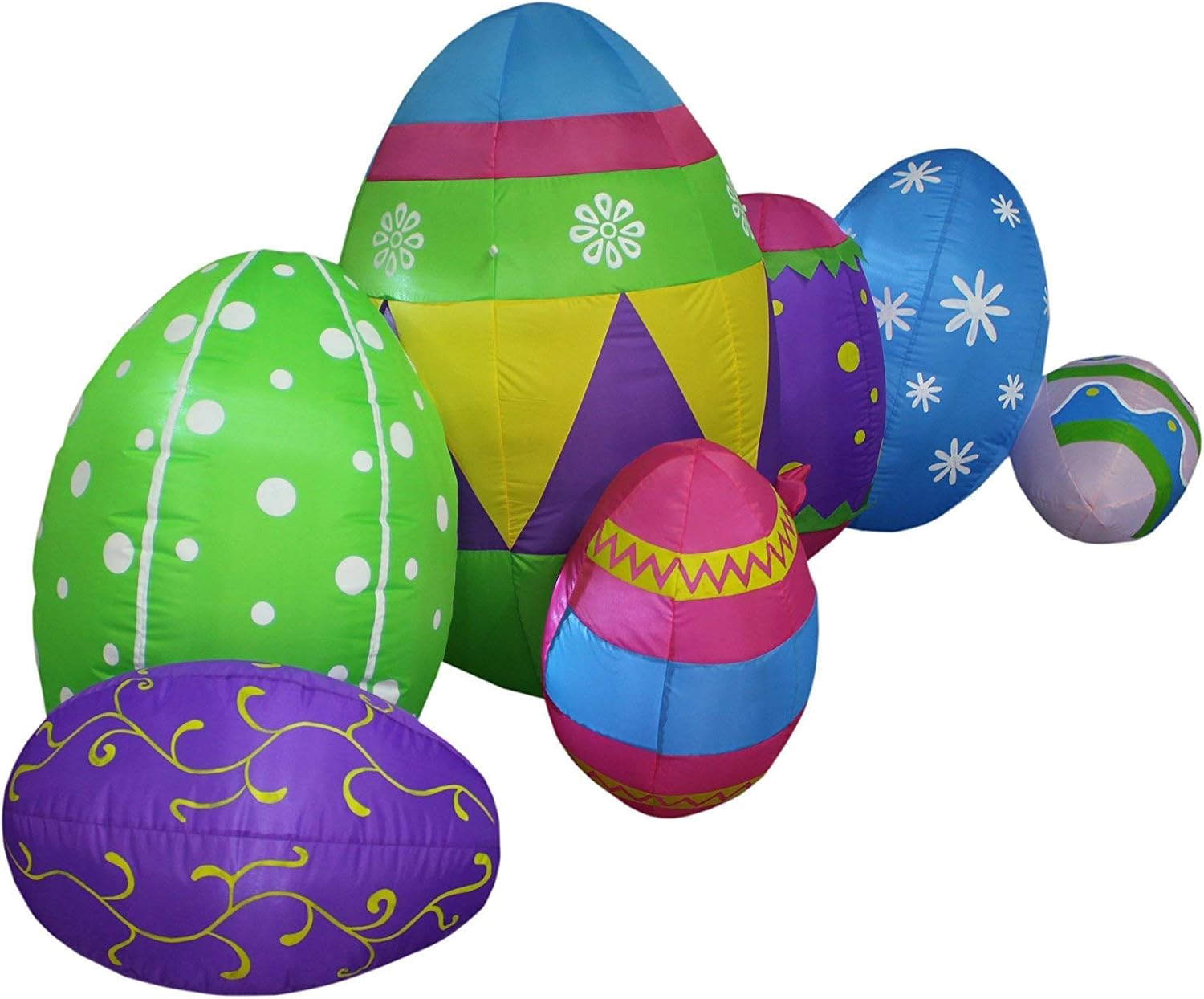 Two Huge Easter Party Decorations Bundle, Includes 8 Foot Long Inflatable Cute Colorful Seven Easter Eggs Hunt Fun Patch, and 8 Foot Tall Inflatable Easter Bunny with Egg