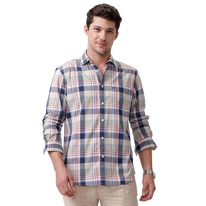 BASICS Slim Fit Cotton Checked Casual Shirt for Men | Full Sleeve | Everyday Smart Casual Wear