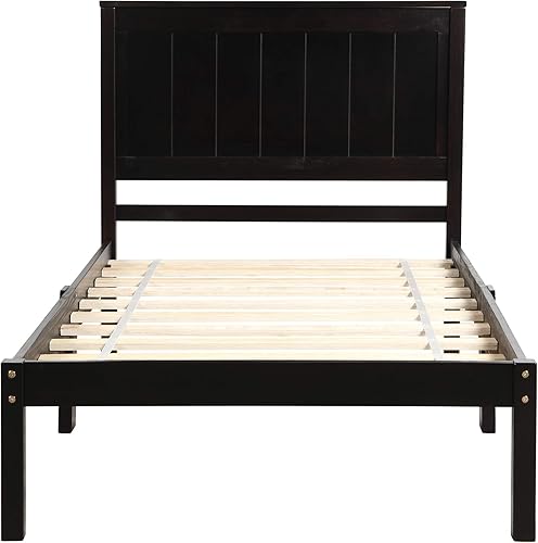 Miniatura 43 de P PURLOVE Base de cama de tamaño matrimonial, cama de plataforma de madera maciza con cabecero, no necesita somier, color blanco