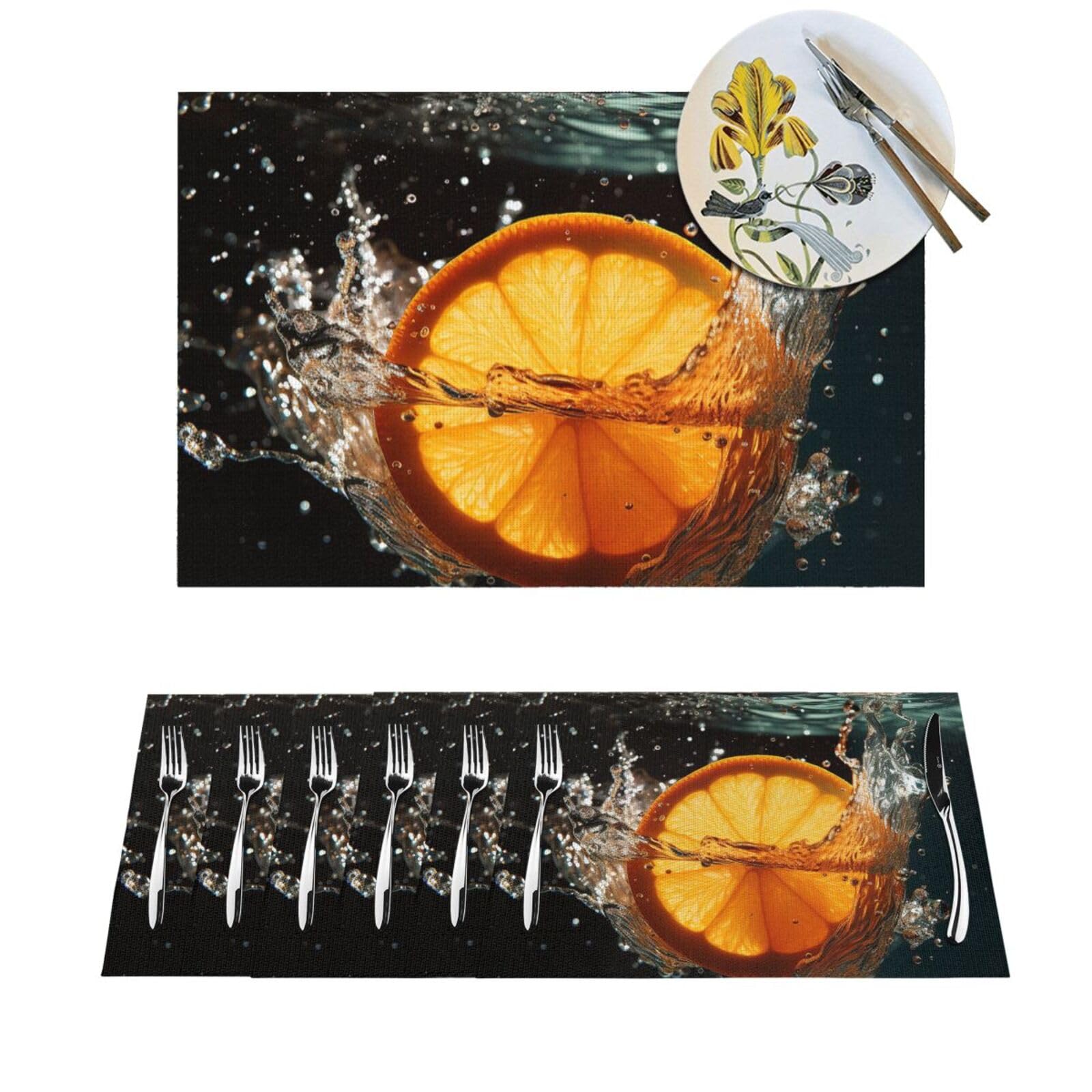 Set de table en PVC lot de 6 pièces imprimé orange dimensions 45,7 x 30,5 cm