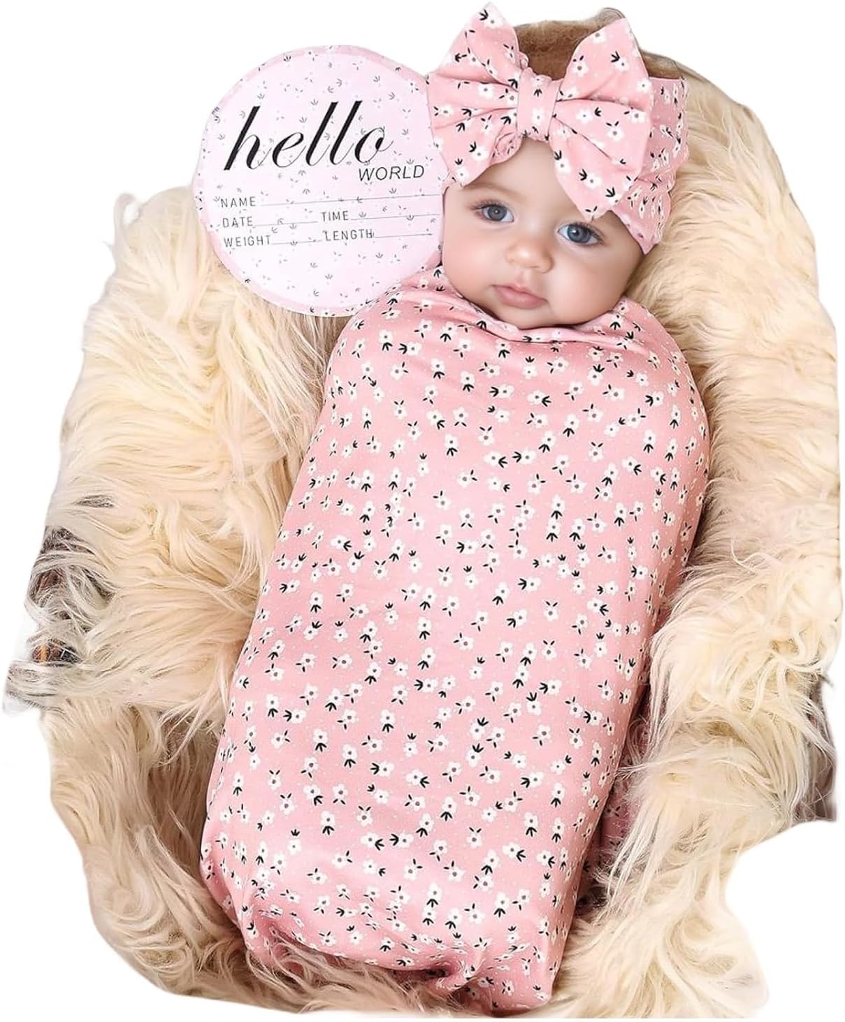 Galabloomer Receiving Blanket Headband Set Flower Print Baby Swaddle Receiving Blankets, Crystal Rose (SW008 ditsy)