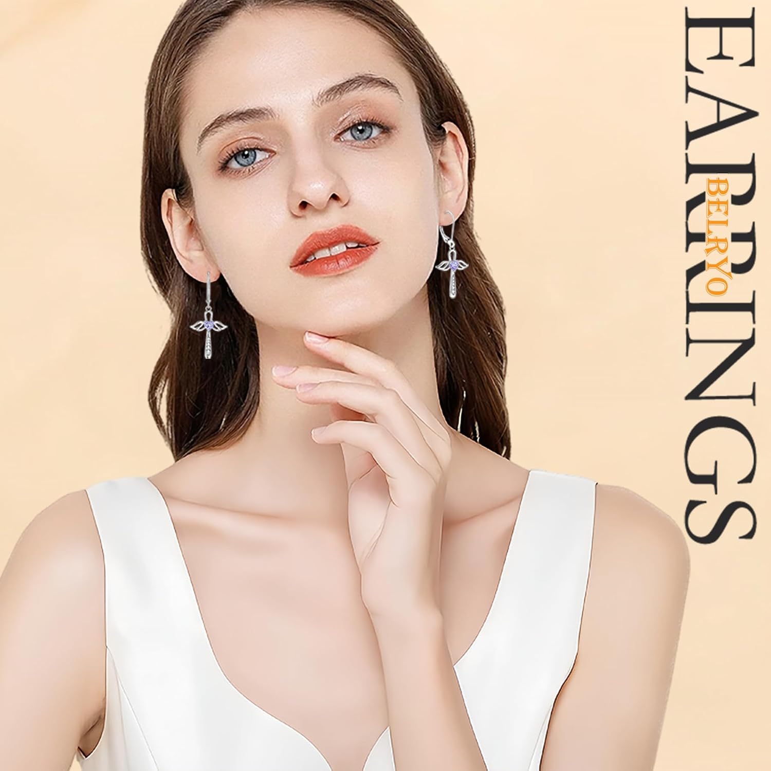 925 Sterling Silver Cross Earrings for Women Leverback Earrings Religious Jewelry Cross Angel Wing dangle Earrings - Image 3