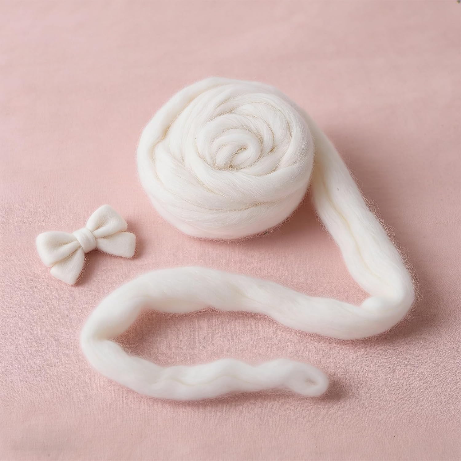 OFFSCH 1 Pack Wool Felting Kit for Craft - 100 G Animal Wool Felt Roving Fiber - DIY Needle Felting Set for Toy Making, Art, Hand Spinning, Decoration White