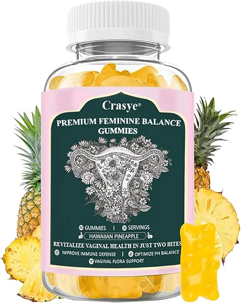 Crasye Premium Feminine Balance Gummies PH Balance Vaginal Health Gummies Probiotics Hawaiian Pineapple Female Gummy for Women Private Area - 60 Gummies - 30 Servings