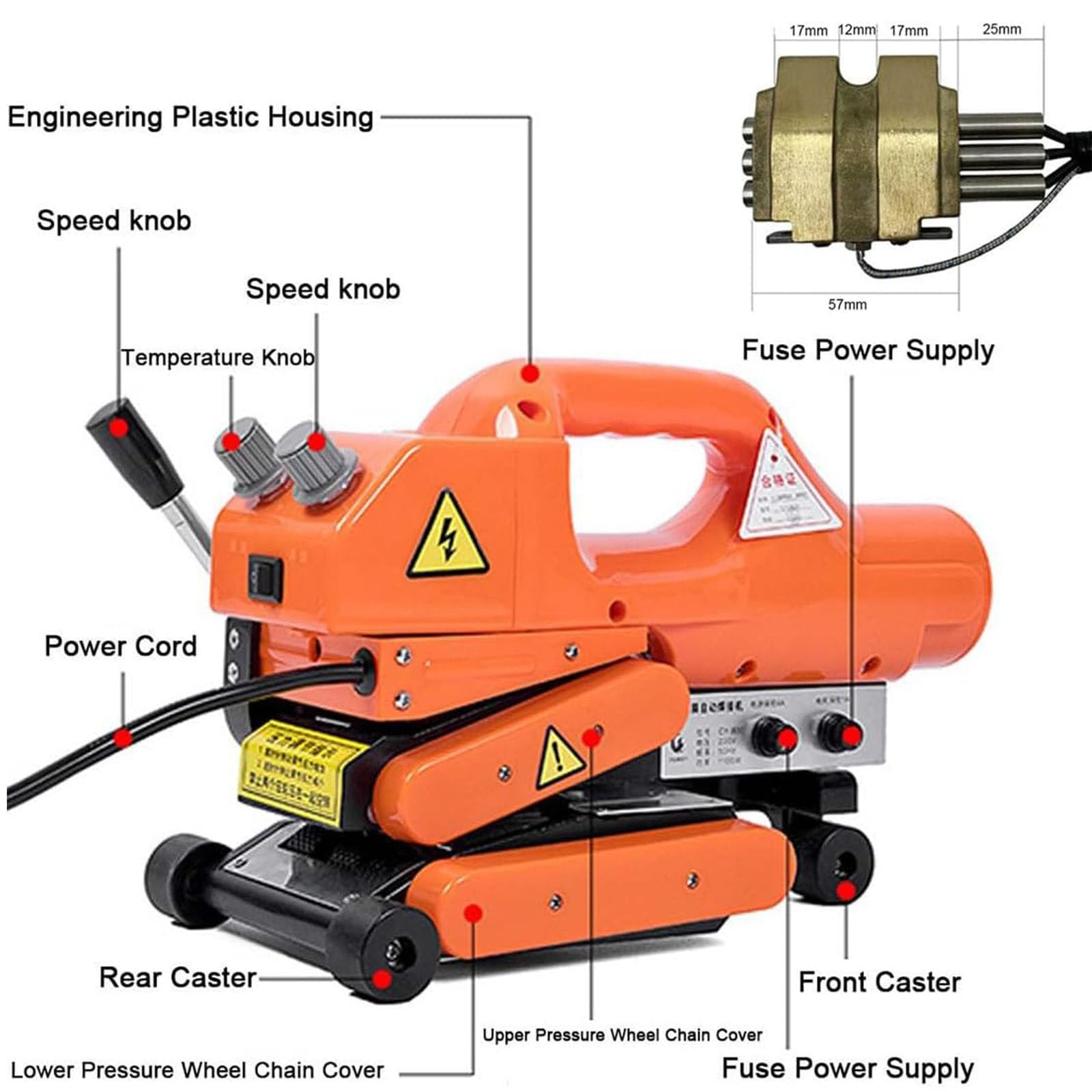 Zgrzewarka na gorąco, automatyczna spawarka geomembranowa 1100 W do PVC, PE, EVA, HDPE, PP z pistoletem do spawania gorącym powietrzem 2000 W i stalowym wałkiem 20 cm