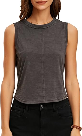 Womens Sleeveless Tank Top, Crew Neck Casual Workout Tops, Slim Fit Shirts, Soft Breathable Cotton Tees for Gym Running