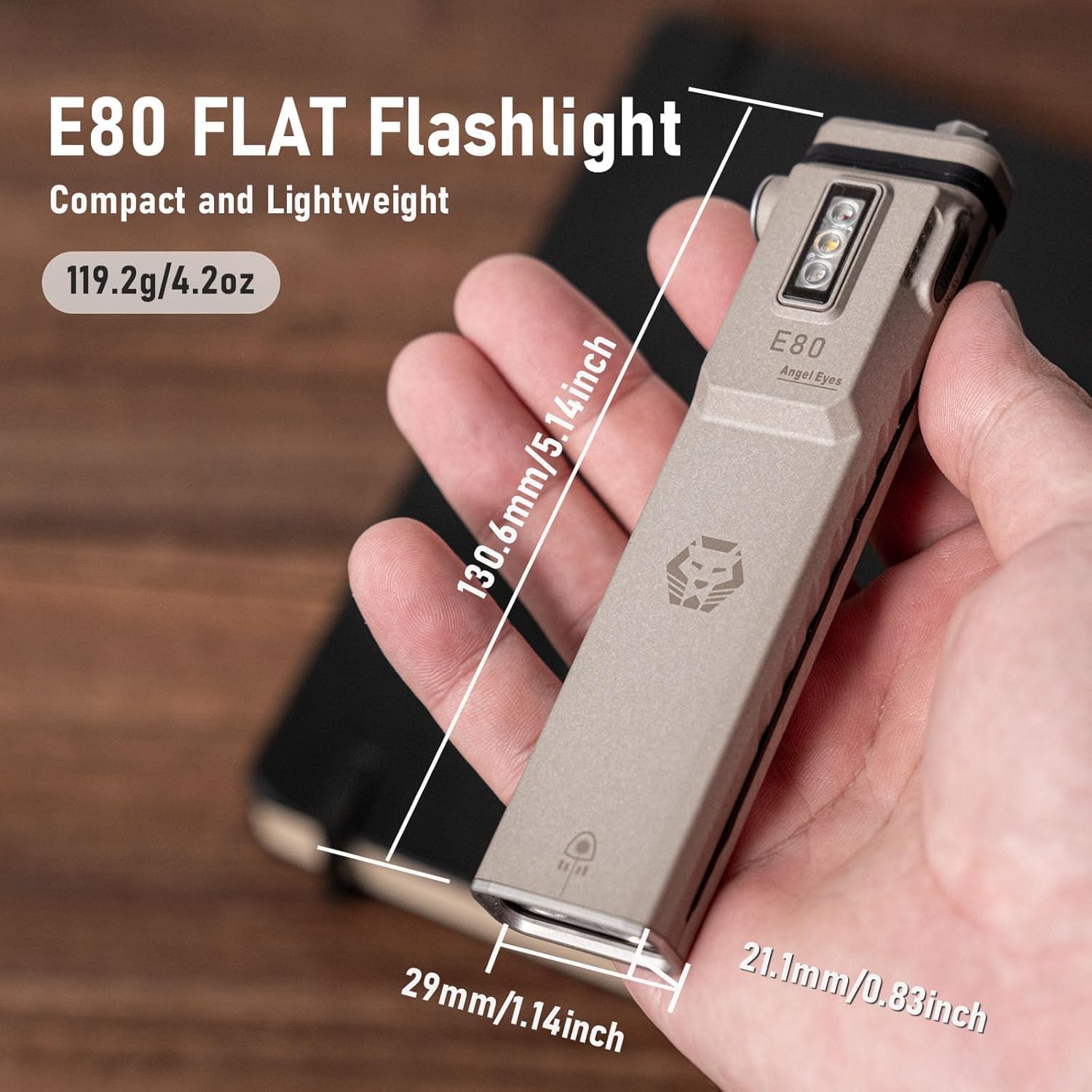 RovyVon Angel Eyes E80 Marble Flat Flashlight, 1800 Lumens Rechargeable EDC Flashlight, 3000 mAh Battery, Compact Pocket Flashlight