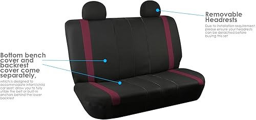 Vista 156 de FH Group - Juego completo de fundas de asiento de automóvil, de tela negra, ajuste universal, de asiento delantero de respaldo bajo y de asiento