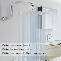 Vista 5 de NearMoon Brazo de extensión de ducha en forma de S con brida, tubo extensor de cabezal de ducha de tiro alto, extensión horizontal, conexión Níquel
