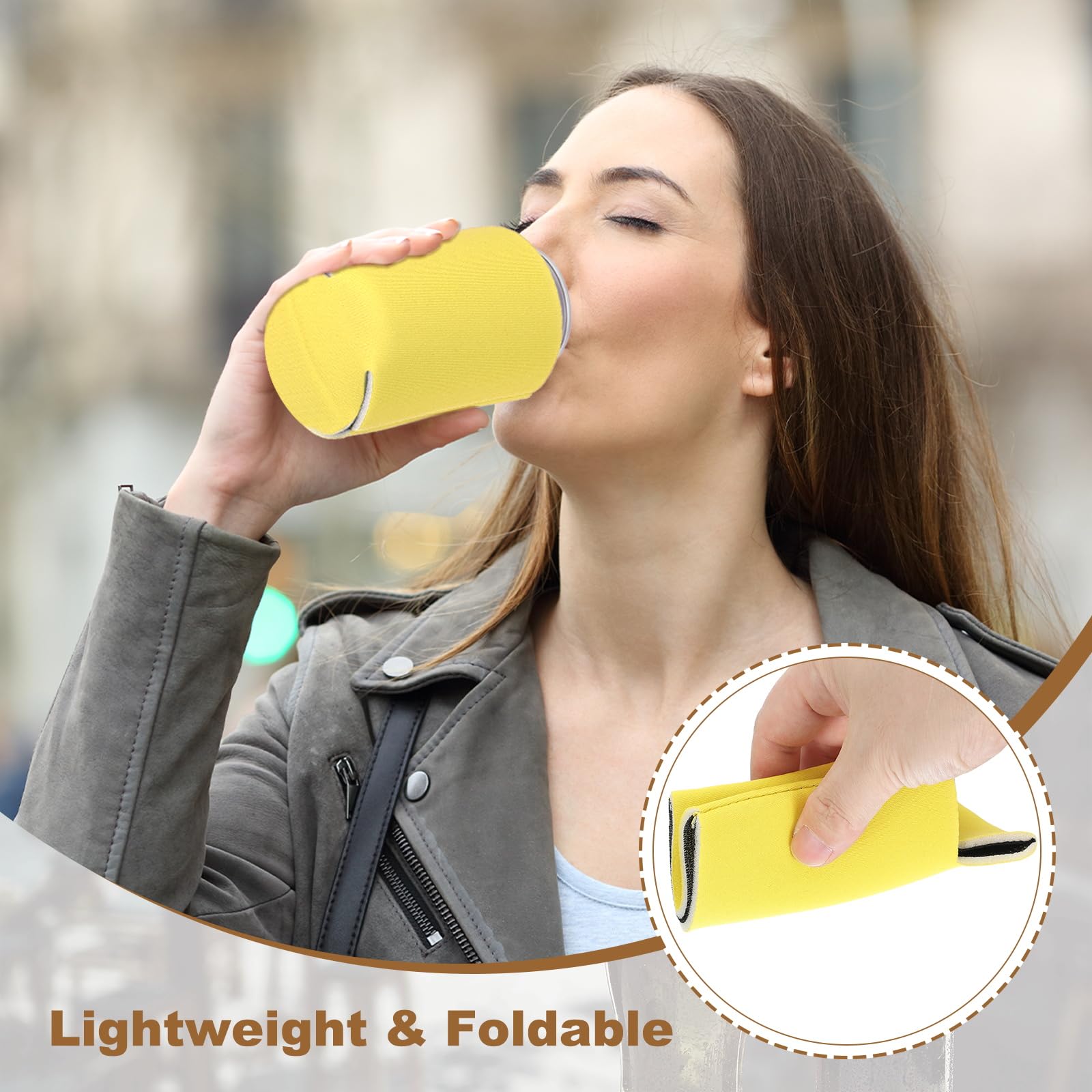 PATIKIL Fundas de Neopreno para Latas de Cerveza en Blanco, 50 Piezas Fundas Plegables a Granel para Botellas Aisladas de Espuma para Latas de 10 Oz, Bodas, Fiestas y Eventos, Amarillo