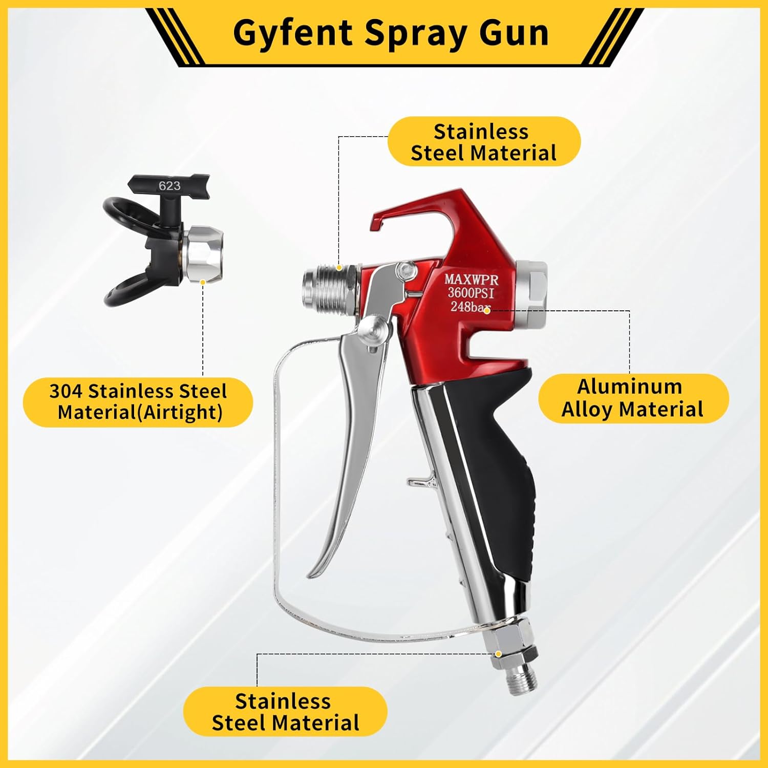 3600 PSI Airless Paint Primer Spray Gun with 5 Pcs Reversible Spray Tips and 2 Pcs Tip Guard,Compatible with Titan 440 440 540 640 740 840 Airless Paint Sprayer