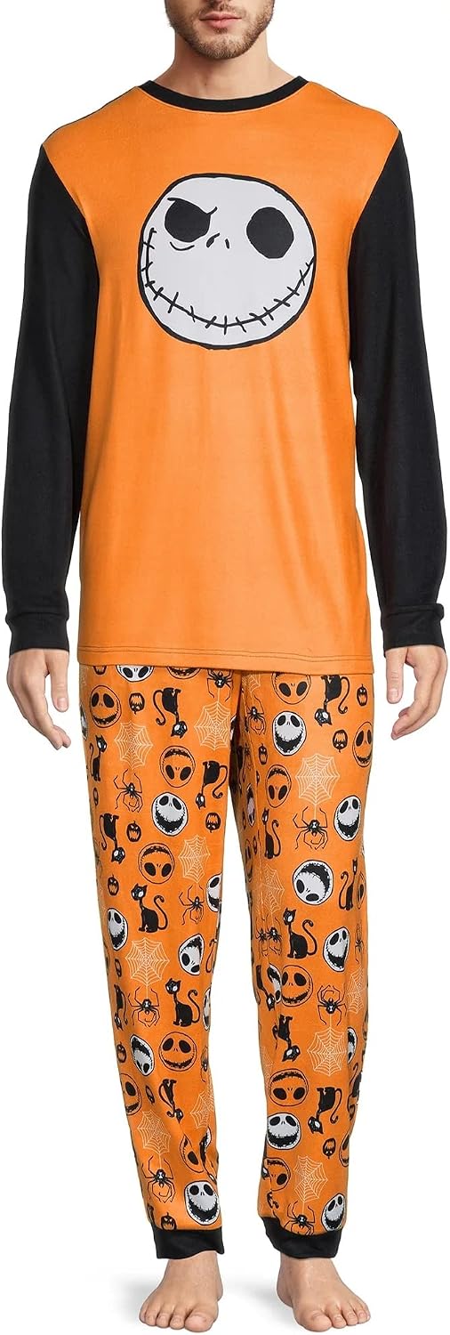 Briefly Stated Nightmare Before Christmas Jack Skellington Men's Pajama Set, Orange