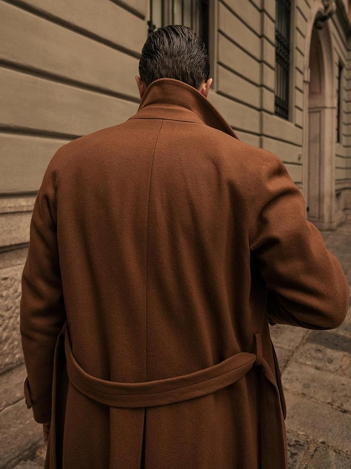 Mens Trench Coat Man Long Jacket Formal Casual Peacoat with Belt Fall Autumn Winter Warm Overcoat