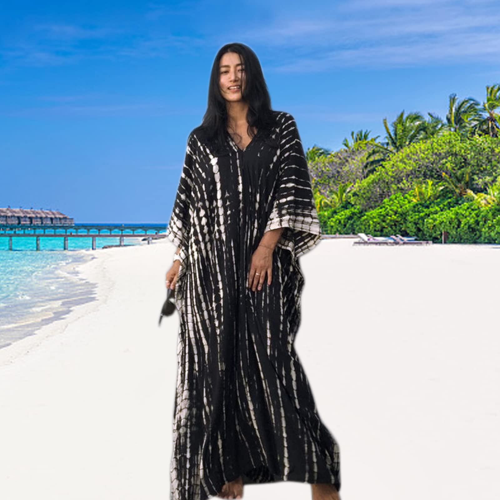 Femmes Robe de Plage Femme Longue Boheme Robe Maxi Fleur Kimono Bikini Cover-Up, Caftan Kaftan Pareos, Taille Unique