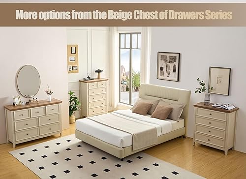 Miniatura 7 de VAWEP Cómoda para dormitorio, 4 cajones, cómoda moderna de 4 cajones para sala de estar, armario de almacenamiento beige, mesita de noche alta para