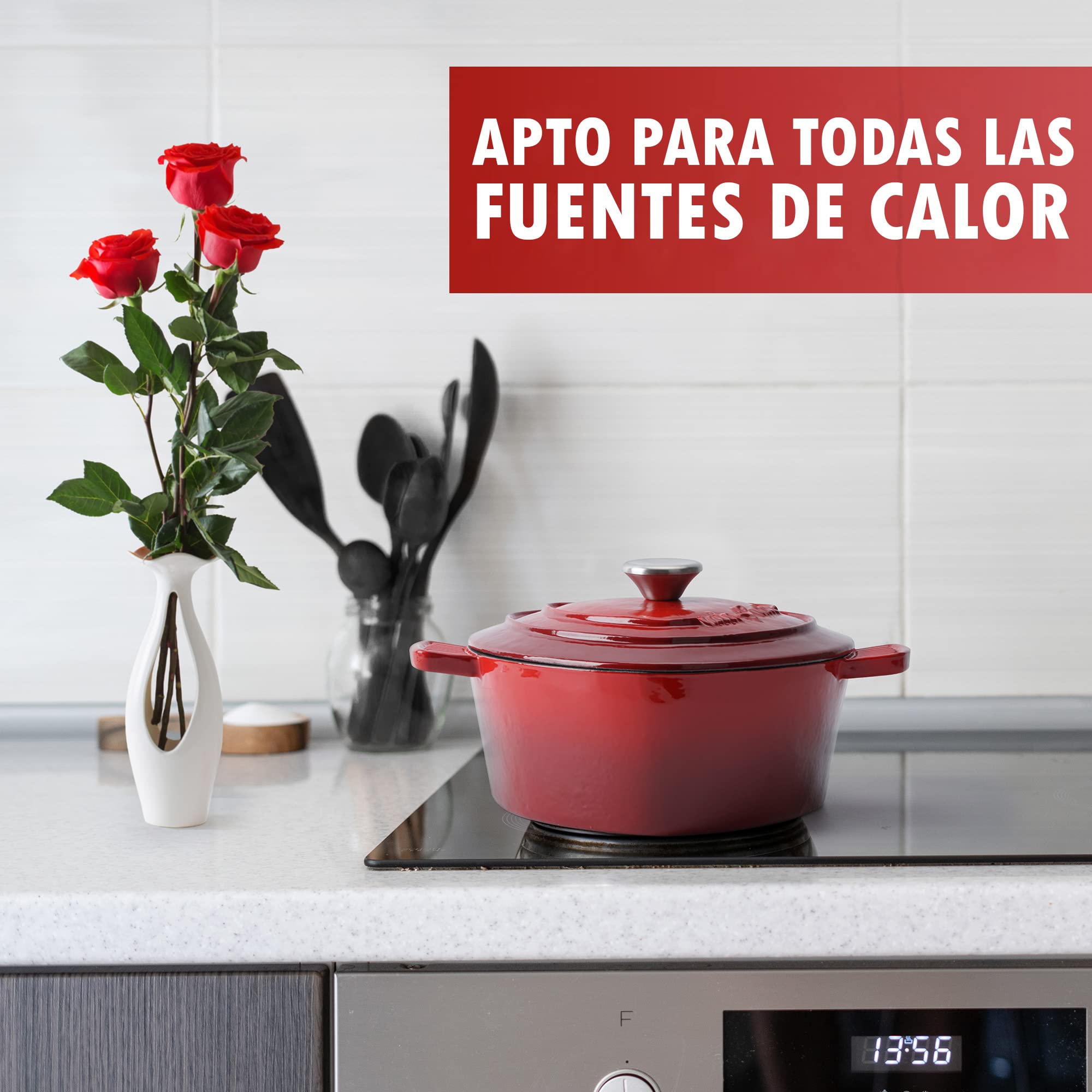 MIAMIO - Olla de hierro esmaltado (3 l), con tapa, corazón, Dutch oven | Olla de hierro fundido esmaltado apta para inducción y horno; Dutch oven con tapa, forma de corazón, regalo para Navidad