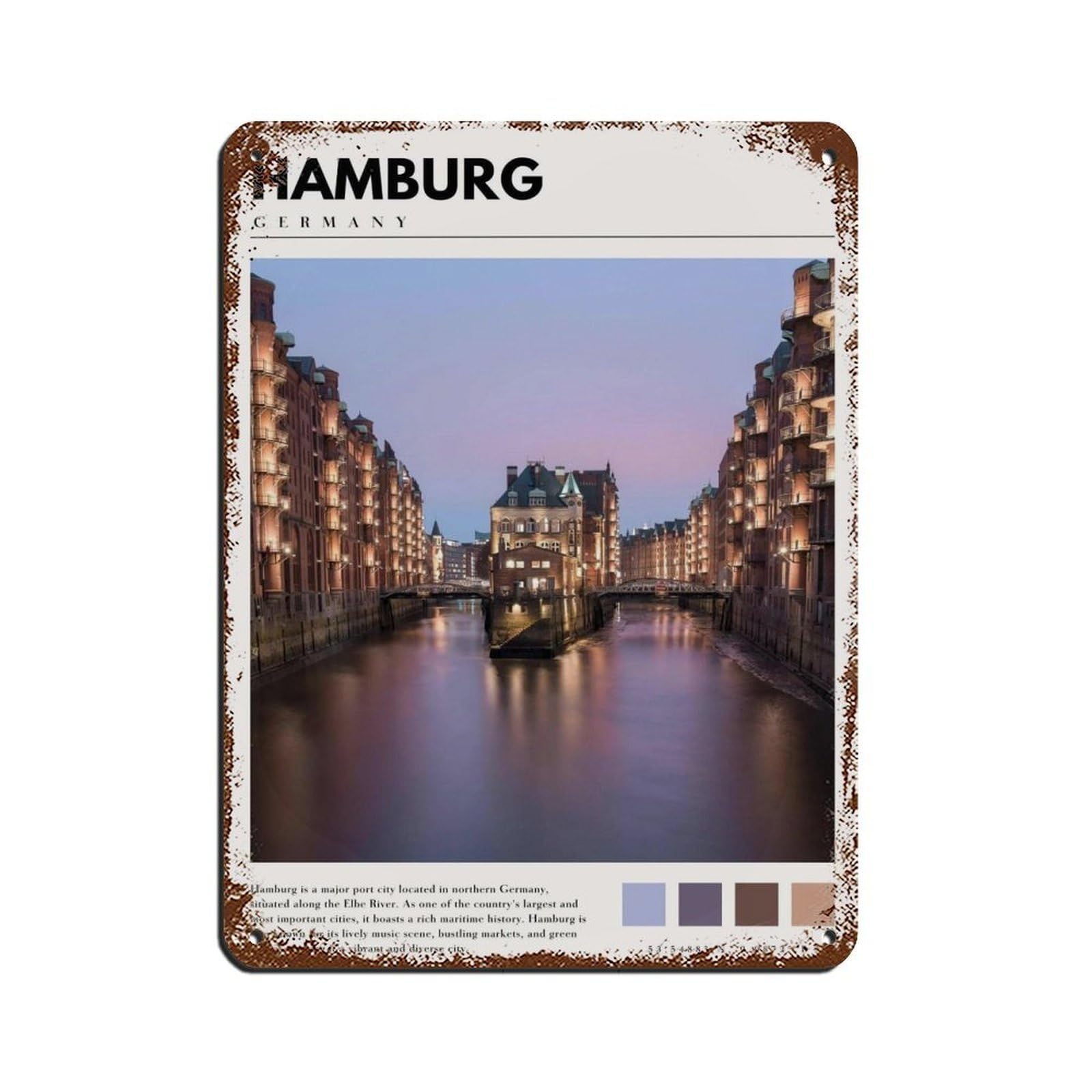 Hamburg Germany Poster Hamburg Art Retro Poster Metal Tin Sign Chic Art Retro Iron Painting Bar People Cave Cafe Family Garage Poster Wall Decoration 12x16inch(30x40cm)
