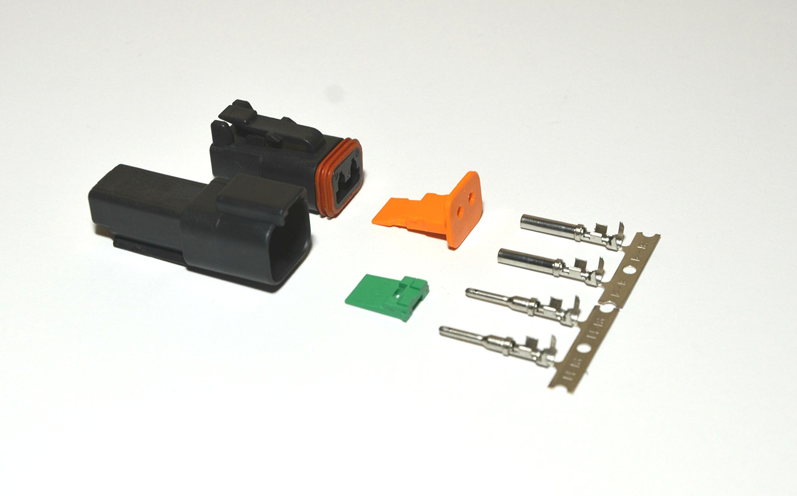 Deutsch 2-pin Black 14-16AWG Connector Kit Crimp Style Contacts (Made in USA)