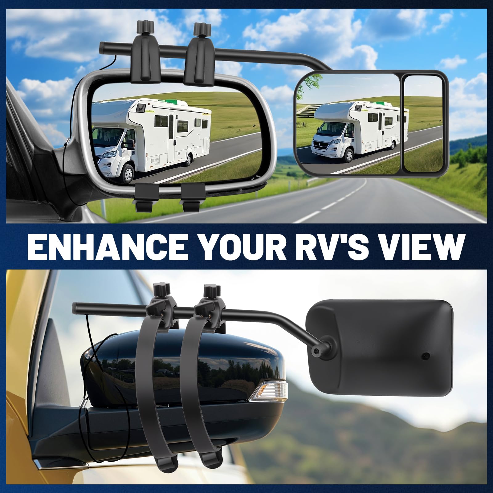 KAOLALI Espejo Retrovisor Caravana Universal, Espejos de Remolque Exteriores Retrovisores, Espejo Caravana Coche Retrovisores, Espejos Coche Multi-ángulos para Remolque Furgoneta Camion 2 Unidades