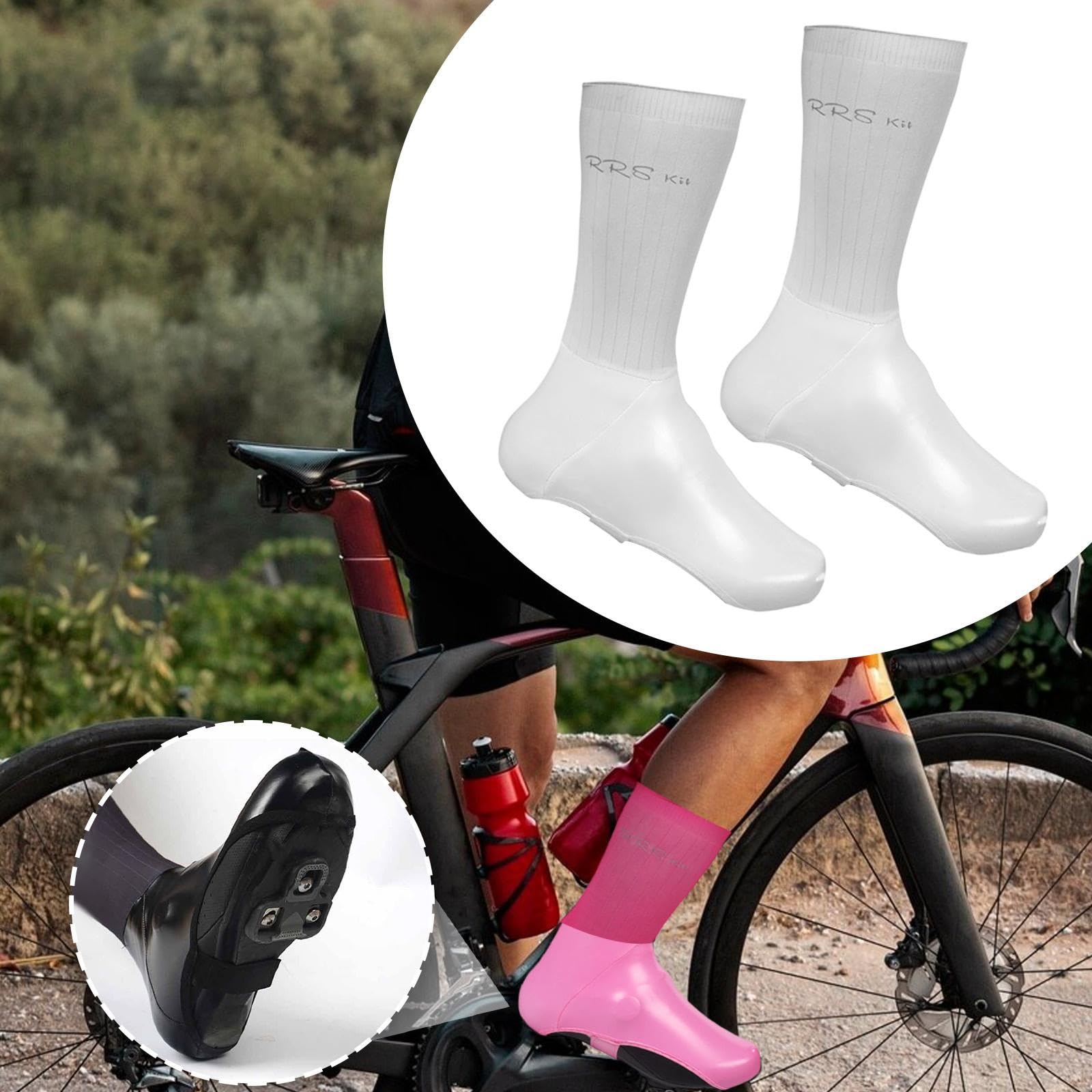 Copriscarpe da Ciclismo Impermeabili, Copriscarpe Alto in Poliestere E PU per Scarpe da Montagna E da Strada, Offre Prestazioni Antivento, Antipioggia E Traspiranti, Bianco