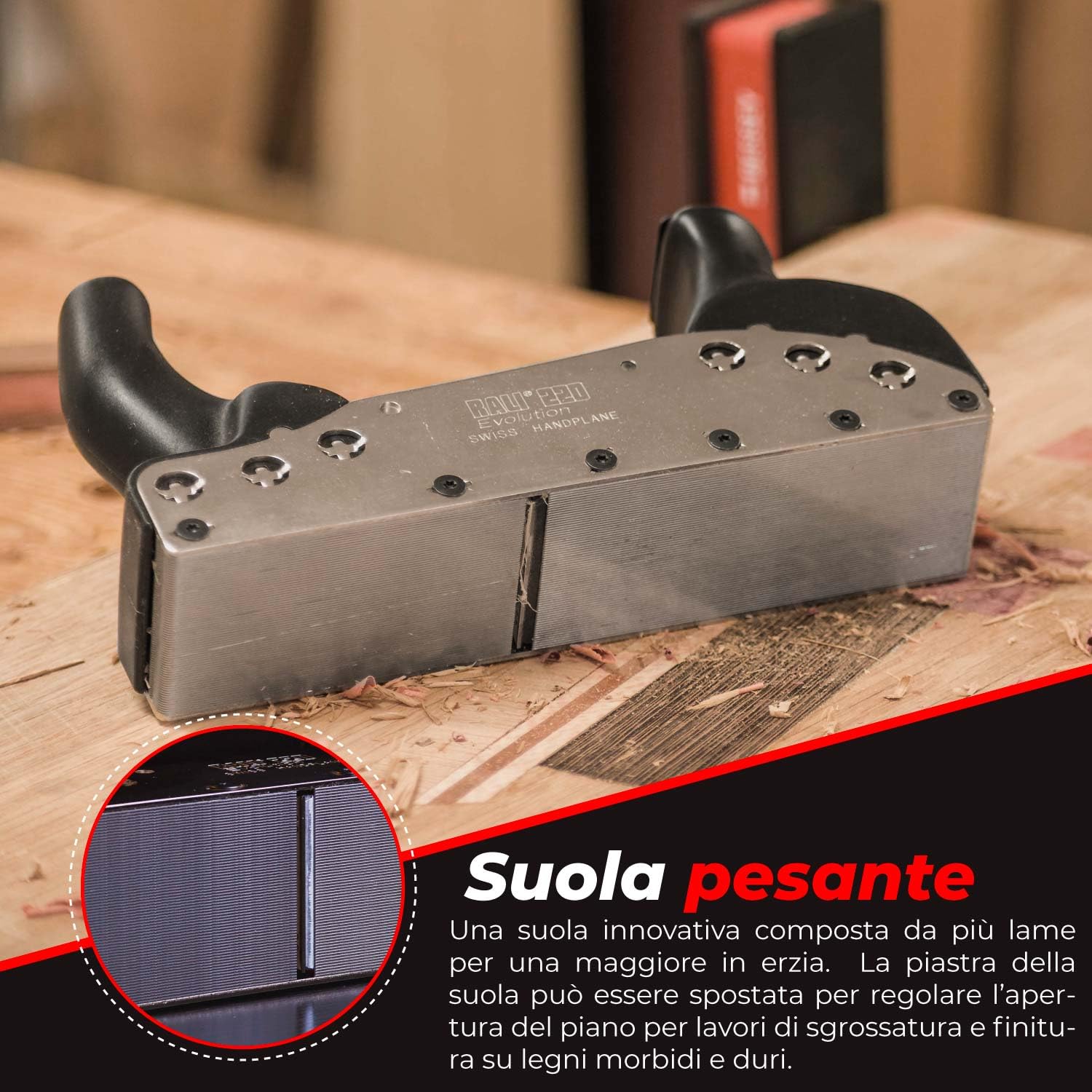 RALI 220 Evolution N Pialla Manuale per Legno con 4 lame reversibili a doppio taglio | Pialla per Lavorazione del Legno, Nessuna affilatura necessaria and Regolazioni ultra-facili