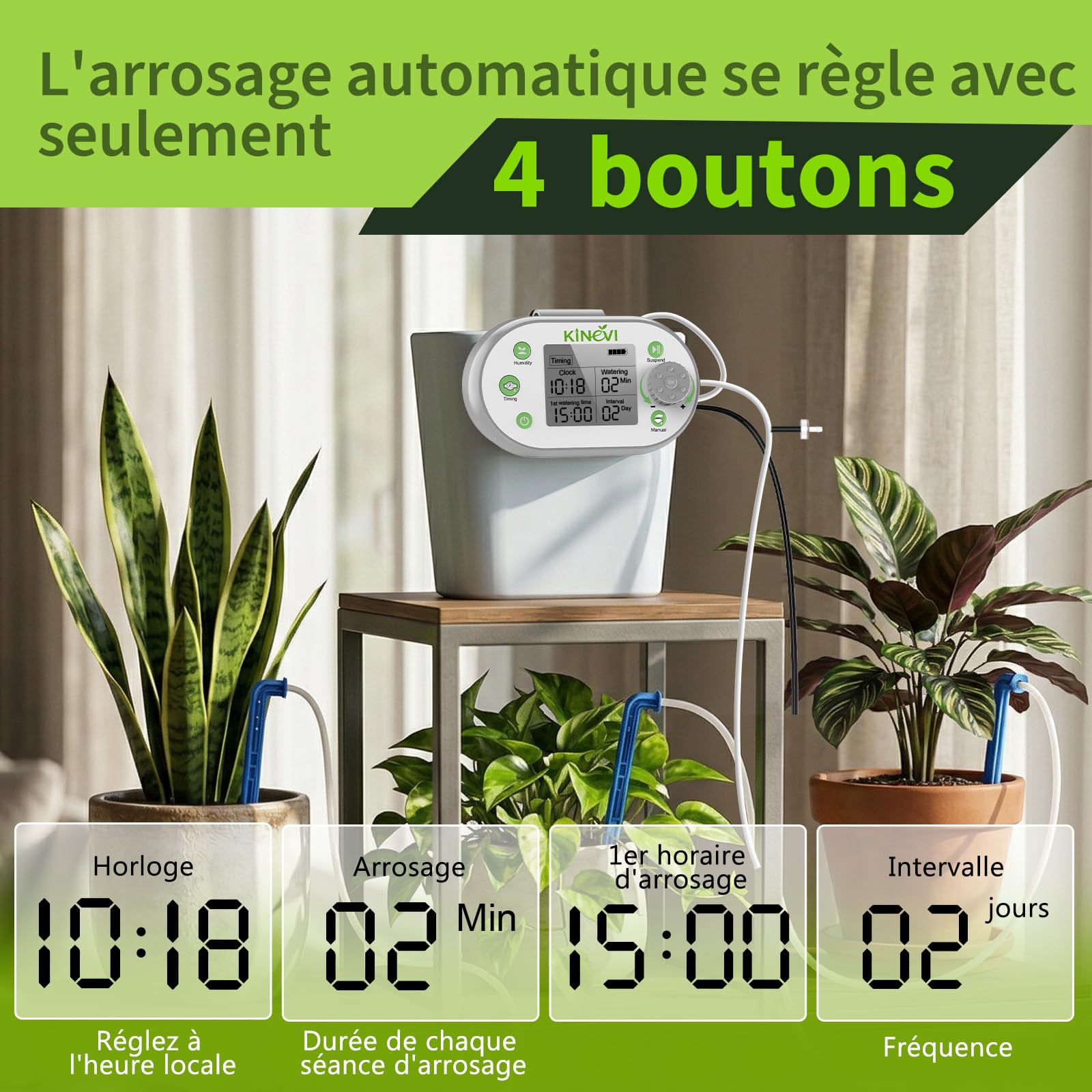 Système d'irrigation automatique,Kit arrosage automatique goutte à goutte pour 15 plantes, Kit d'irrigation goutte à goutte rechargeable pour plantes d'intérieur, balcon