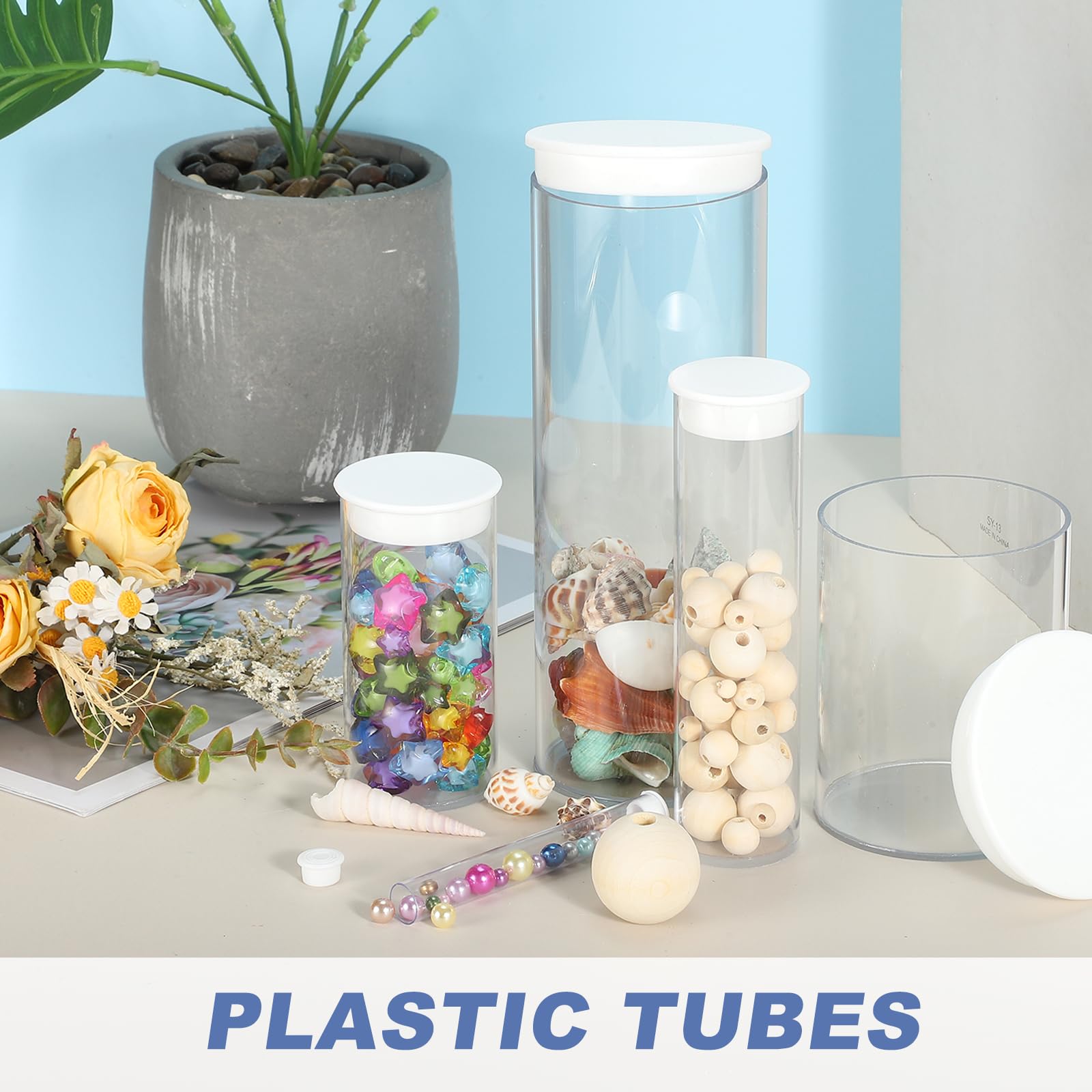 QUARKZMAN Tubes De Stockage En Plastique Transparent, 2" x 14"(50x350mm) Tuyau Rigide Rond En Polycarbonate Clair Avec Couvercle Noir, 2 Set